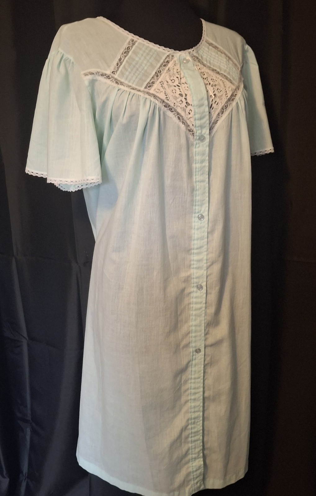 Vtg 60s Texsheen Lingerie Semi Sheer Mint Green Robe Pintuck/Lace Trim Size L