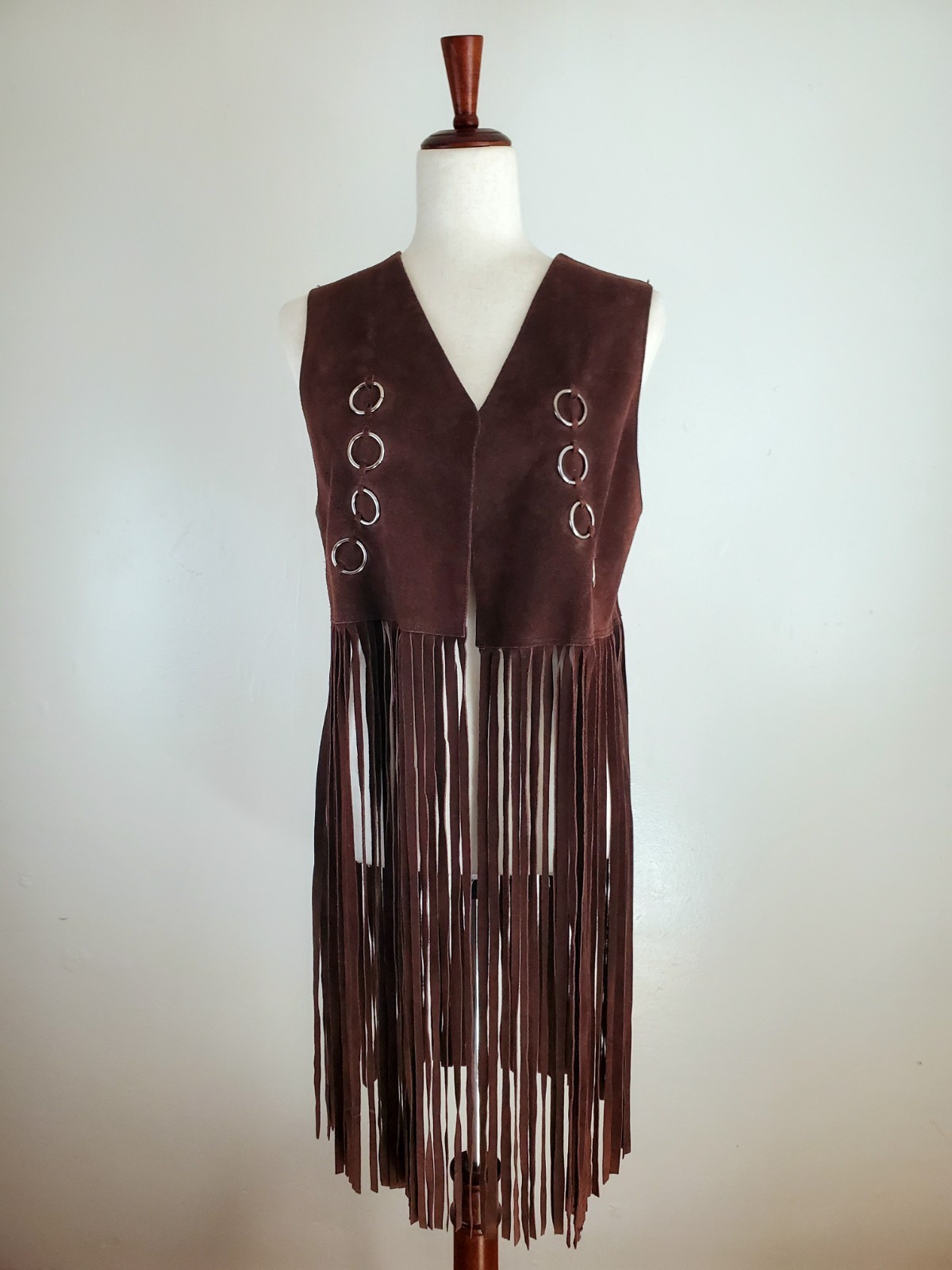 Vintage 1970s Long Fringe Suede Vest Hippie Festival Western Boho Cowgirl