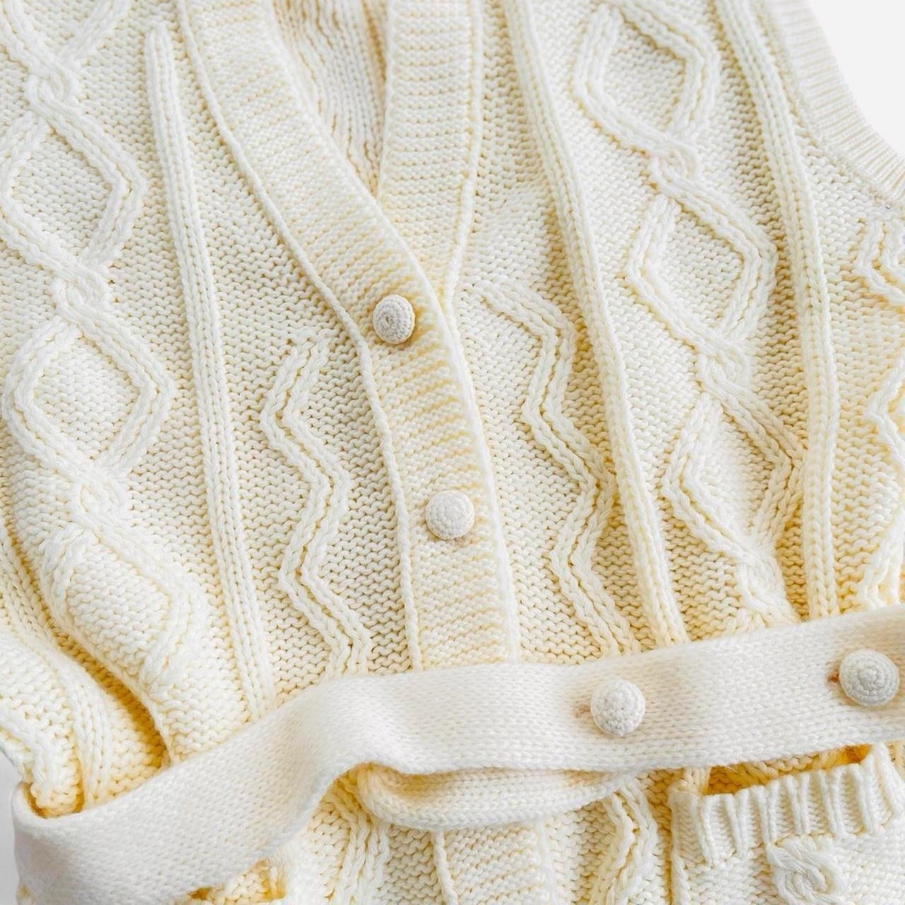 Vintage Hand Full Fashioned Hand Loomed Ivory Knit Belted Sweater Vest