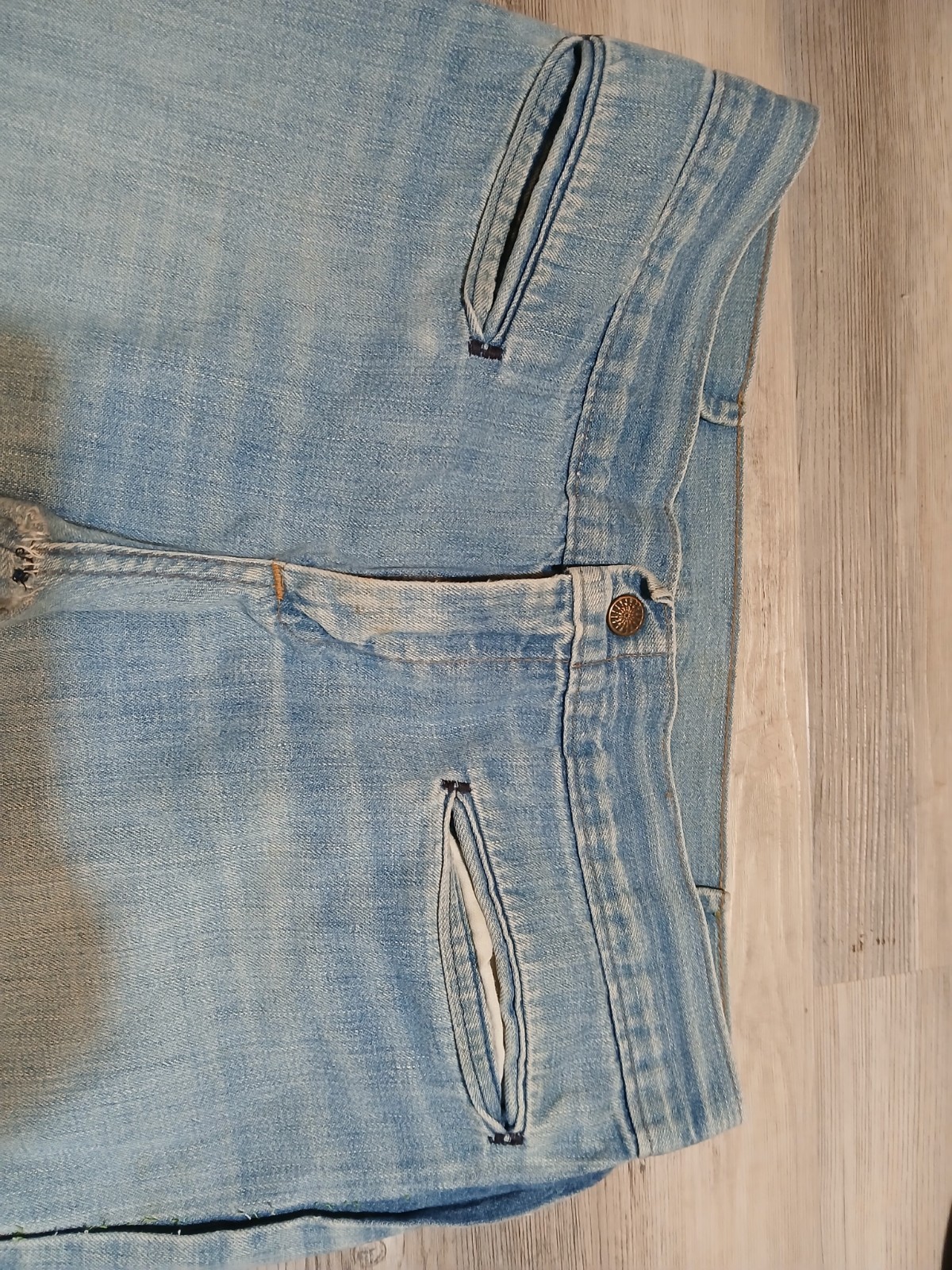 Vintage 70s Denim Bell Bottom Custom Embroidered Flare Hippy 32×28.5 RARE Floral