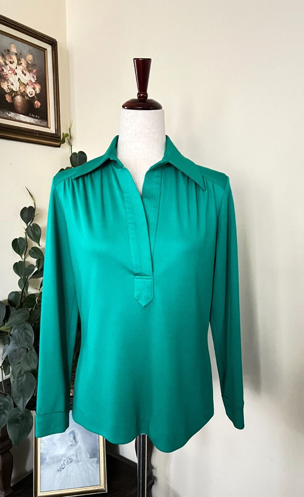 Matti of Lynne Vintage Green Long Sleeve Top Blouse
