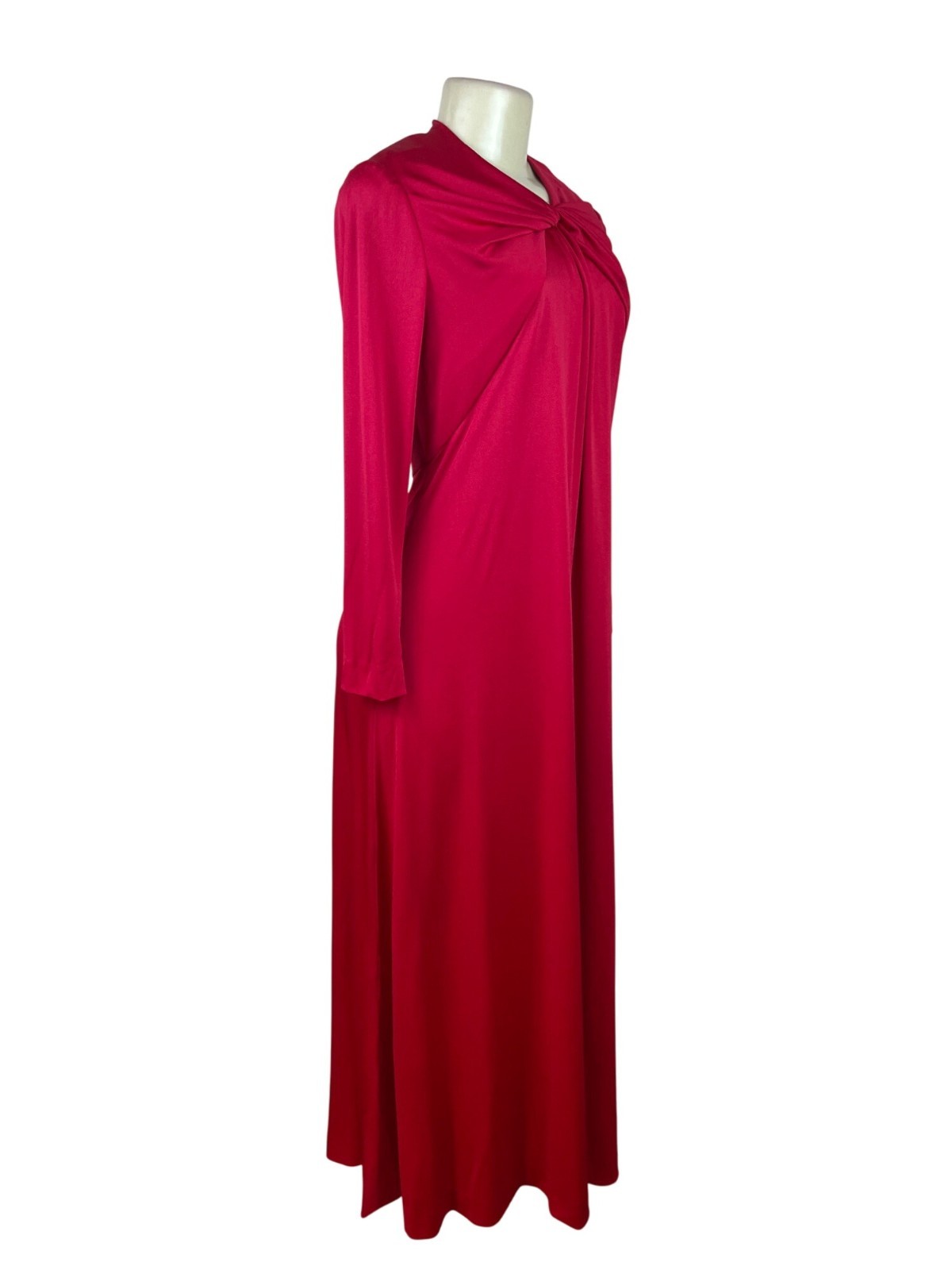 Vintage Leo Narducci Long Sleeve Red Maxi Dress With Knotted Front Detail