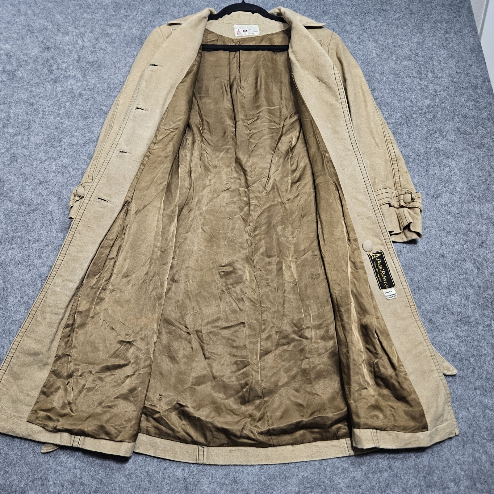 Vintage 60s Faux Suede Long Trench Coat Size Small By Debbi Robert