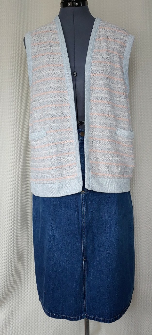 Vintage Devon Light Blue, Peach & White Striped Acrylic Sweater Vest Size Large