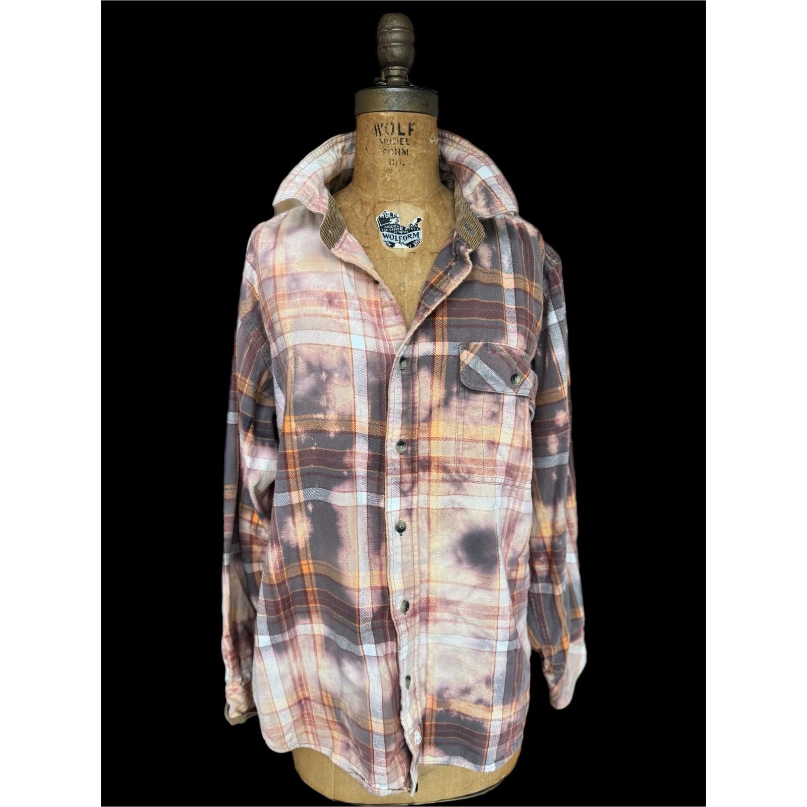Vintage Marijuana Propaganda Flannel Bleach Dye Upcycled Shirt Large