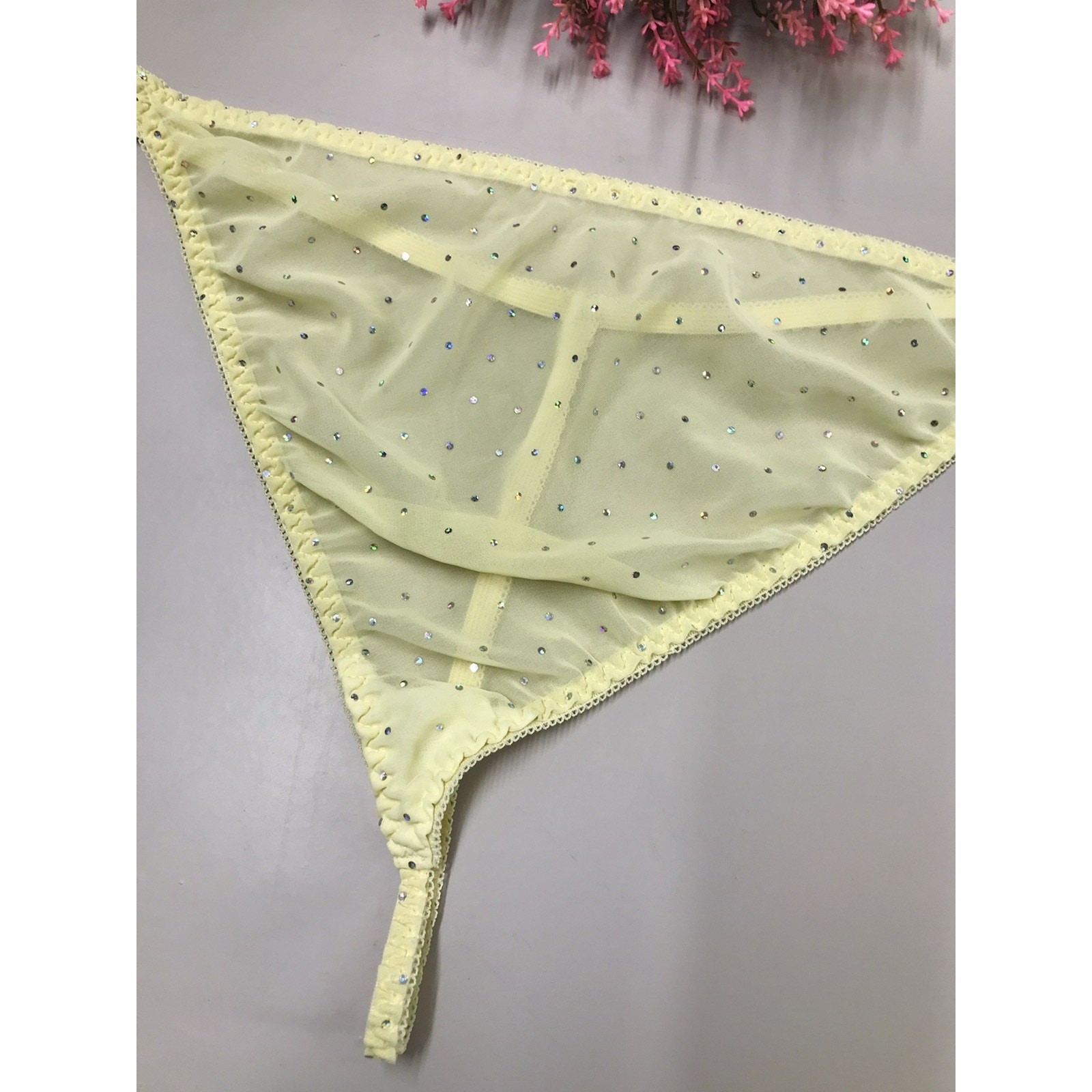 RARE Vintage CATO G String Thong Panties Sheer YELLOW Chiffon Plus Sz 26/28W