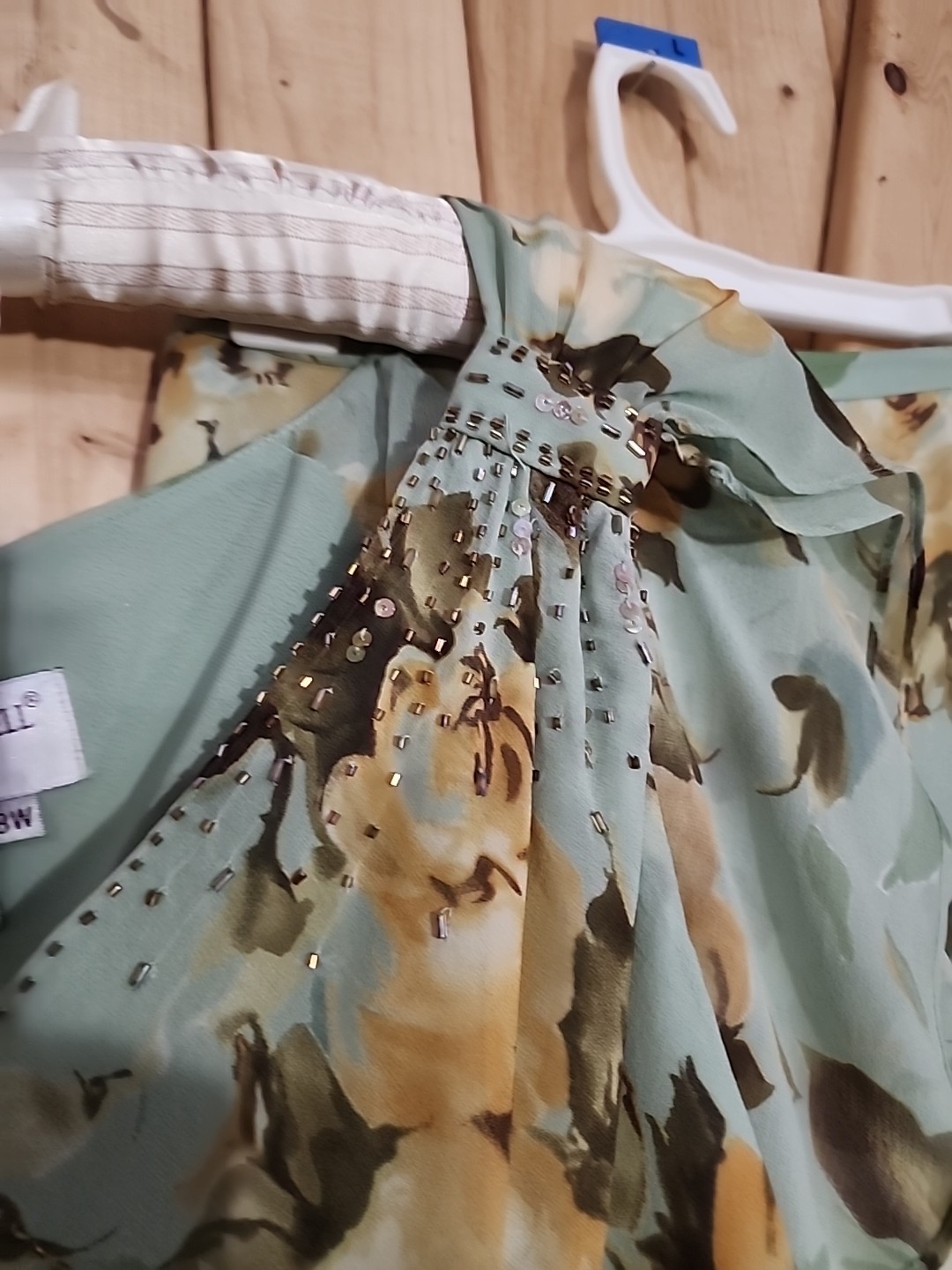 Vtg Adrianna Papell Womens Green Beige Floral Silk Top Asym Skirt Set Sz 16/18