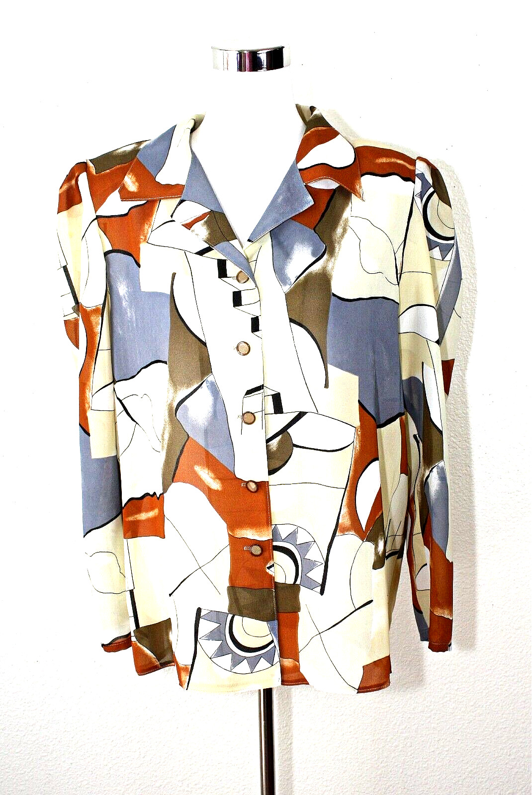 Feminine VTG CUSTOM MADE Woman&rsquo;s Silk Top Blouse Sz. XL Abstract Heritage #02