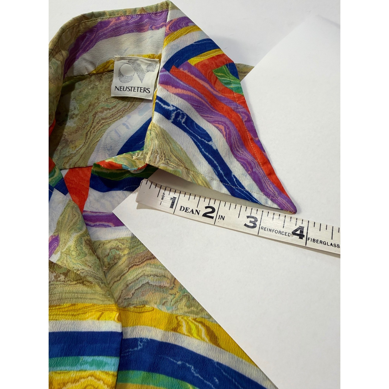 Vintage 70s Psychedelic Marble Print Button Front Blouse Mod