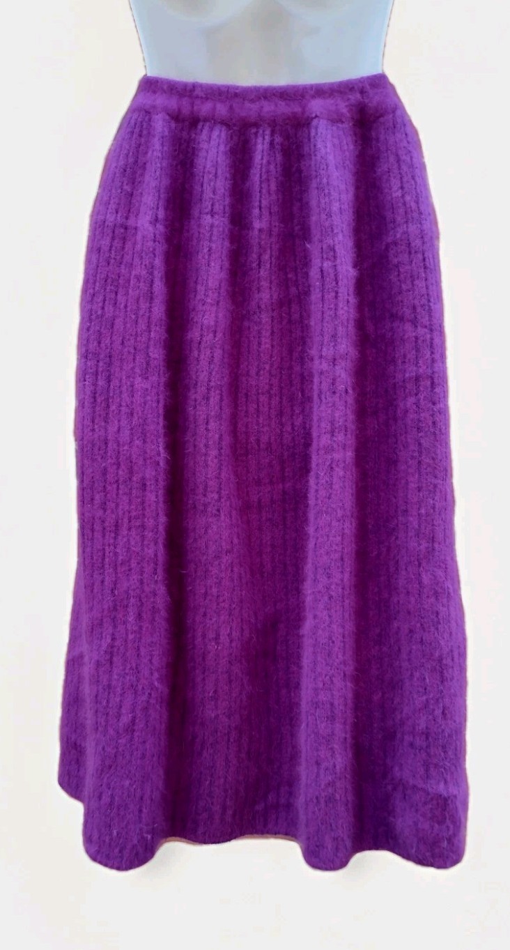 VTG 60s Purple Angora Skirt A‑Line Satin Lined Soft Brushed Knit Cottagecore S