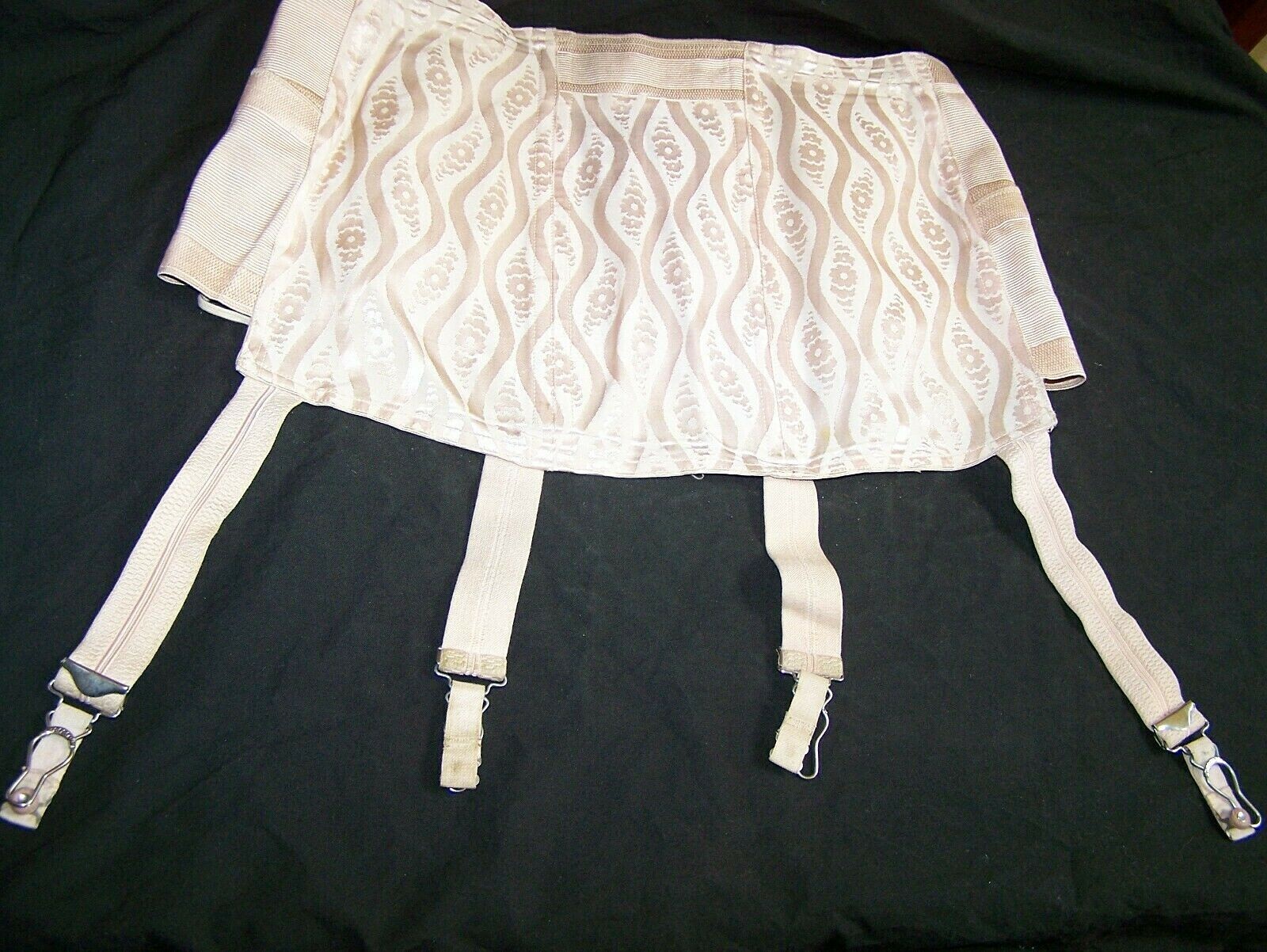 ANTIQUE GIRDLE/CORSET~LA SYLPHE STYLE 600~PEACH BROCADE, DOUBLE LACING, GARTERS