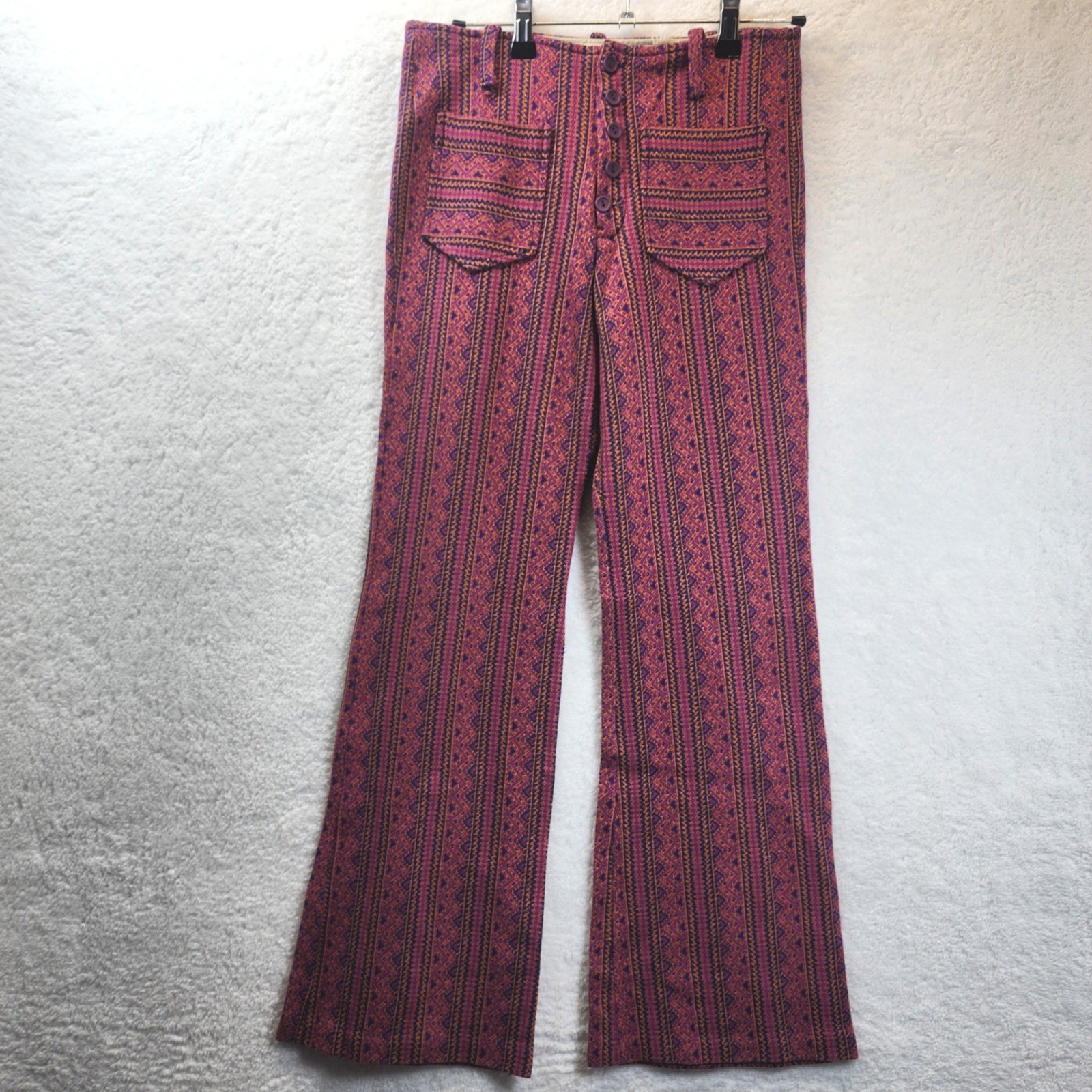 Vintage 60s 70s Womens Knit Flare Pants Boho Hippie Disco Festival Hipster Small