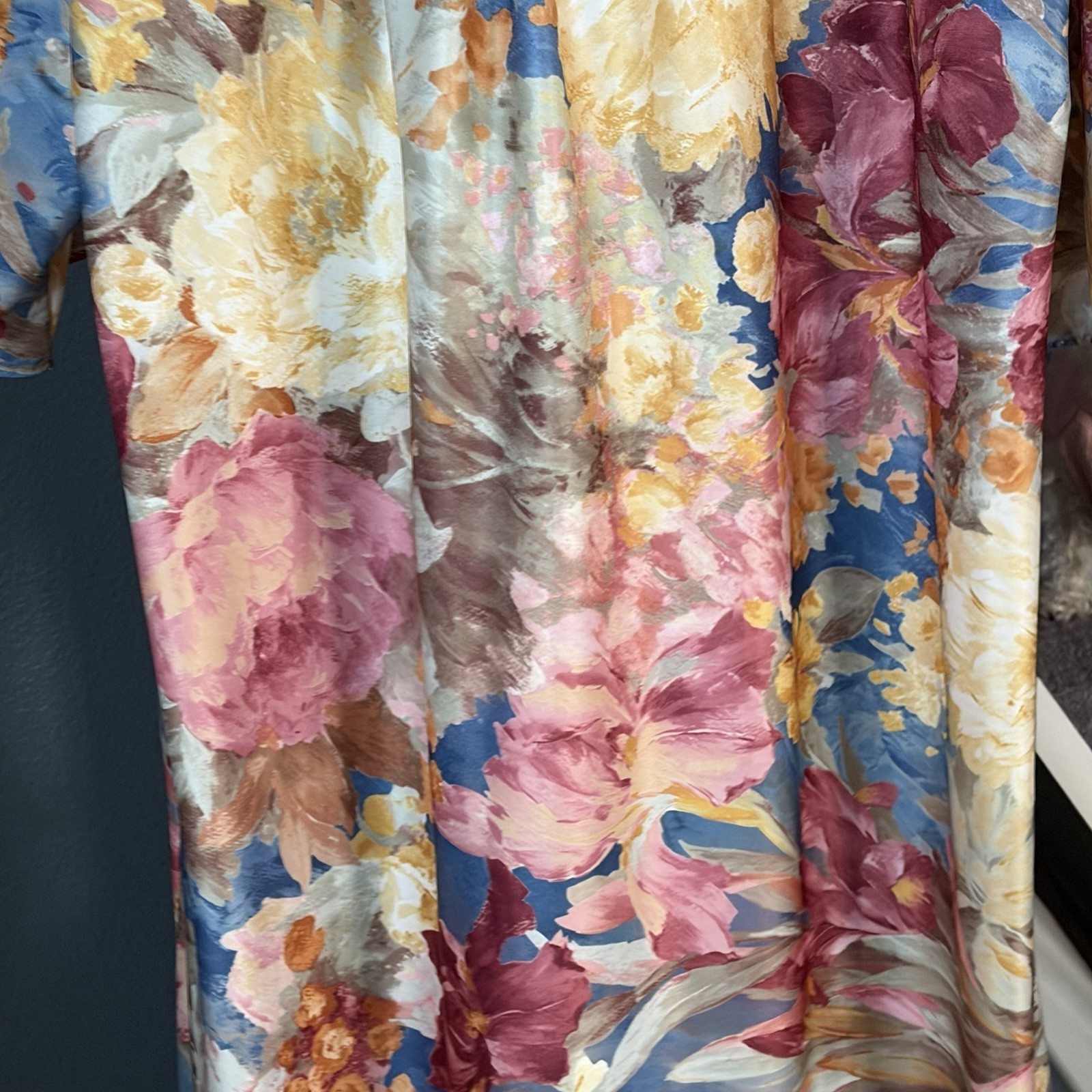VTG Metropolitan Mumu Tent Dress Caftan Warm Tone Floral Print Size 1X 1 Pocket