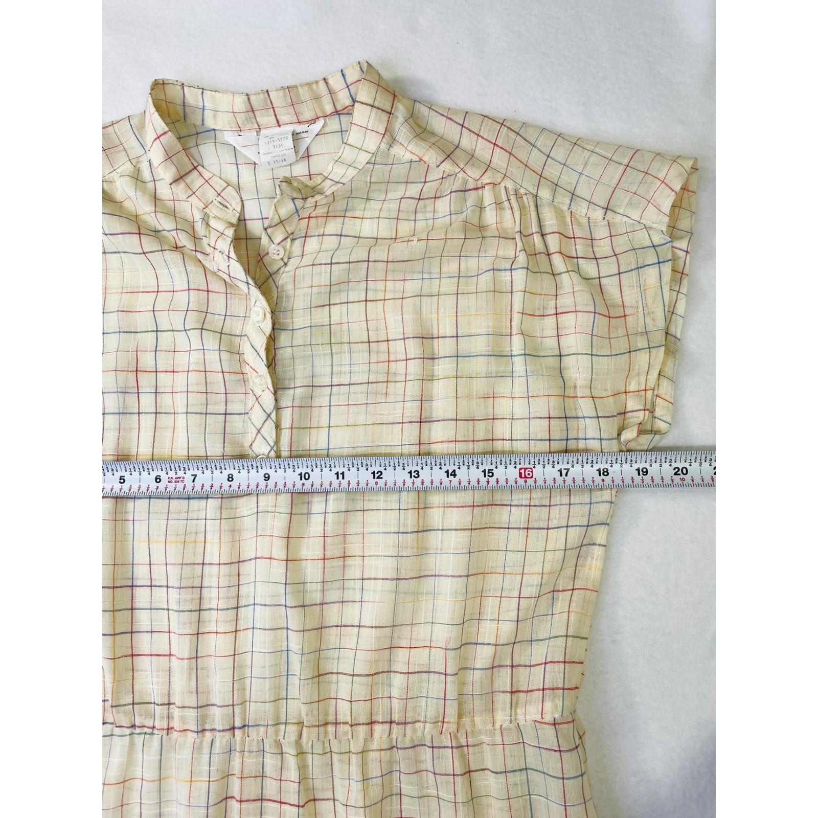 Vintage JCPenney Fashions Plaid Dress Cream Multi Color Cap Sleeve Size 15/16