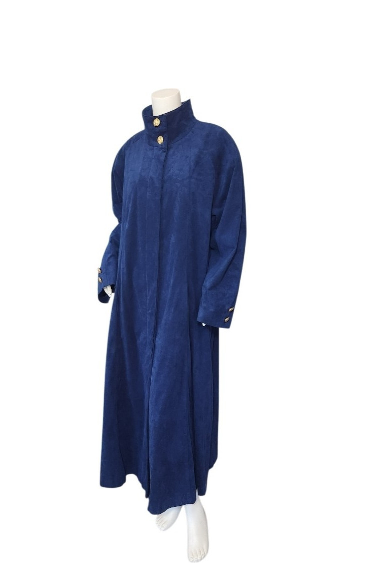 Vtg Count Romi Ltd Ultra Suede Long Blue Trench Coat Women&rsquo;s 52&Prime; bust (8 sz tag)