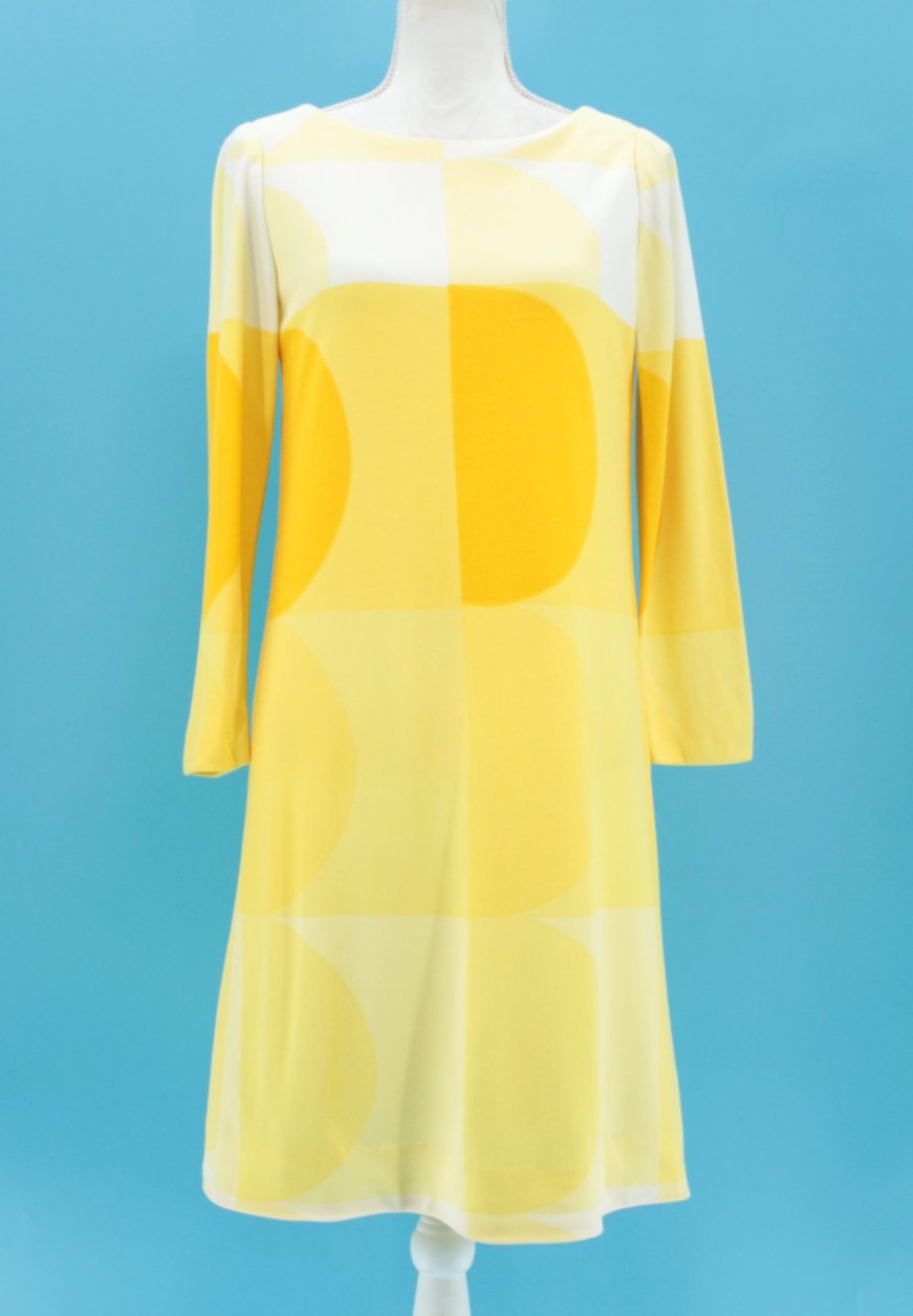 VTG Women&rsquo;s 60s Yellow & White Mod Midi Shift Dress Sz S/M 1960s B. H. Wragge