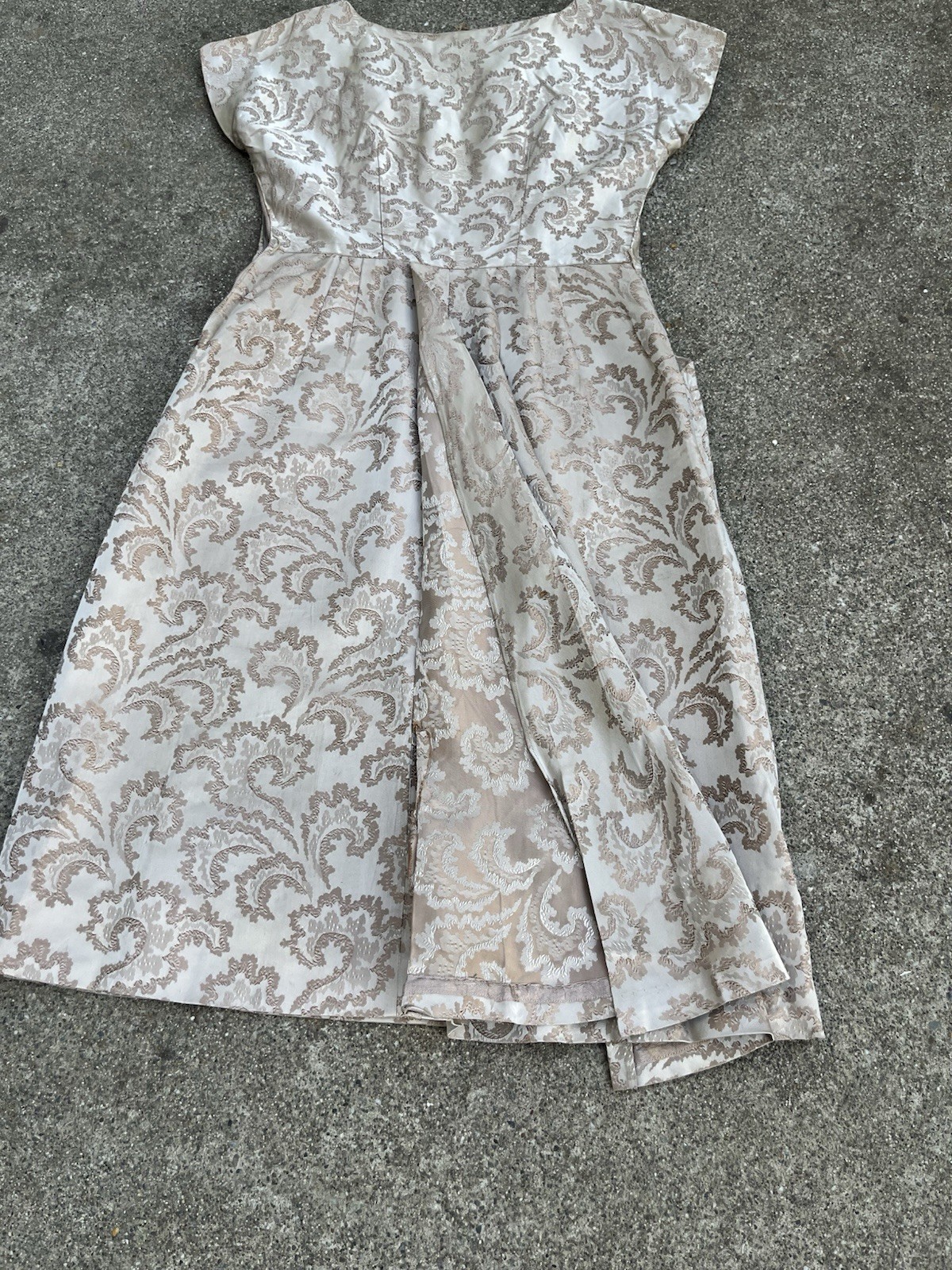 VTG 1950s Brocade Jacquard Rhinestone Cocktail Dress Hollywood Glam 31” Waist