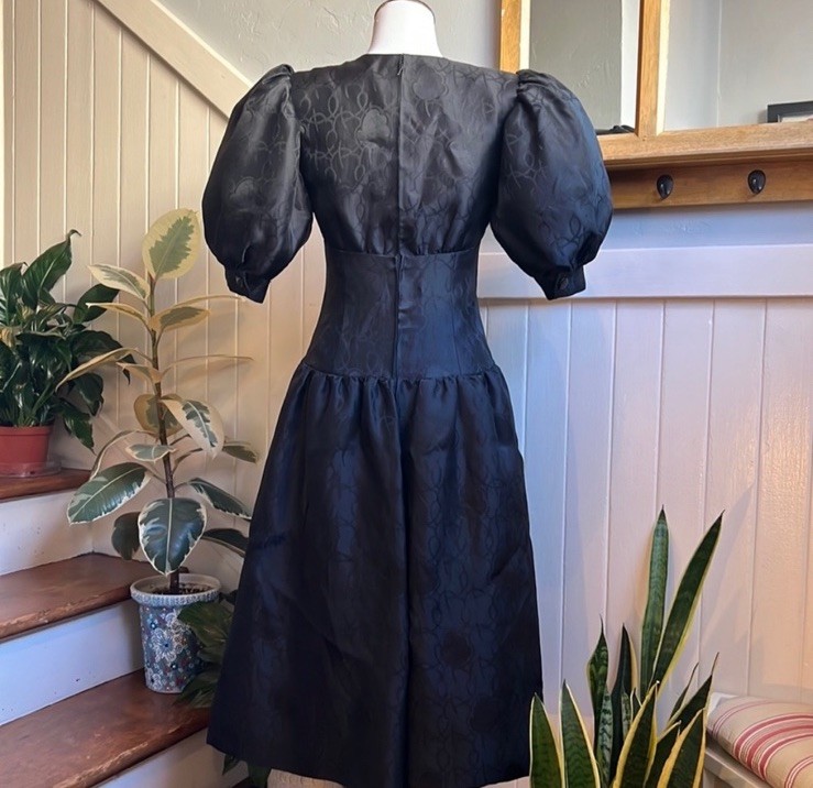 Rare Vintage GIVENCHY Nouvelle Black Puff Sleeve Dress Size 38 Made in France
