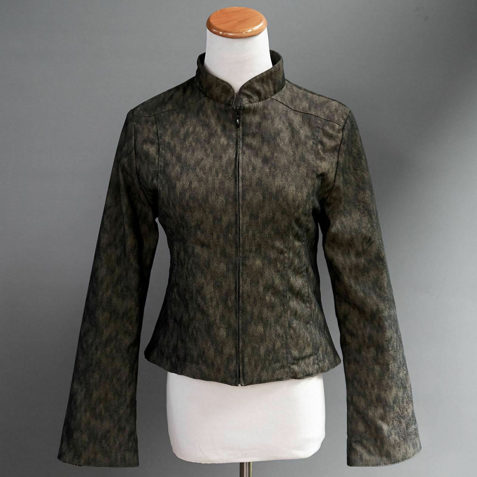 VTG Kenzo Jungle Fitted Racer Jacket Coat Graphic Tattoo Print Stripe Lining XS