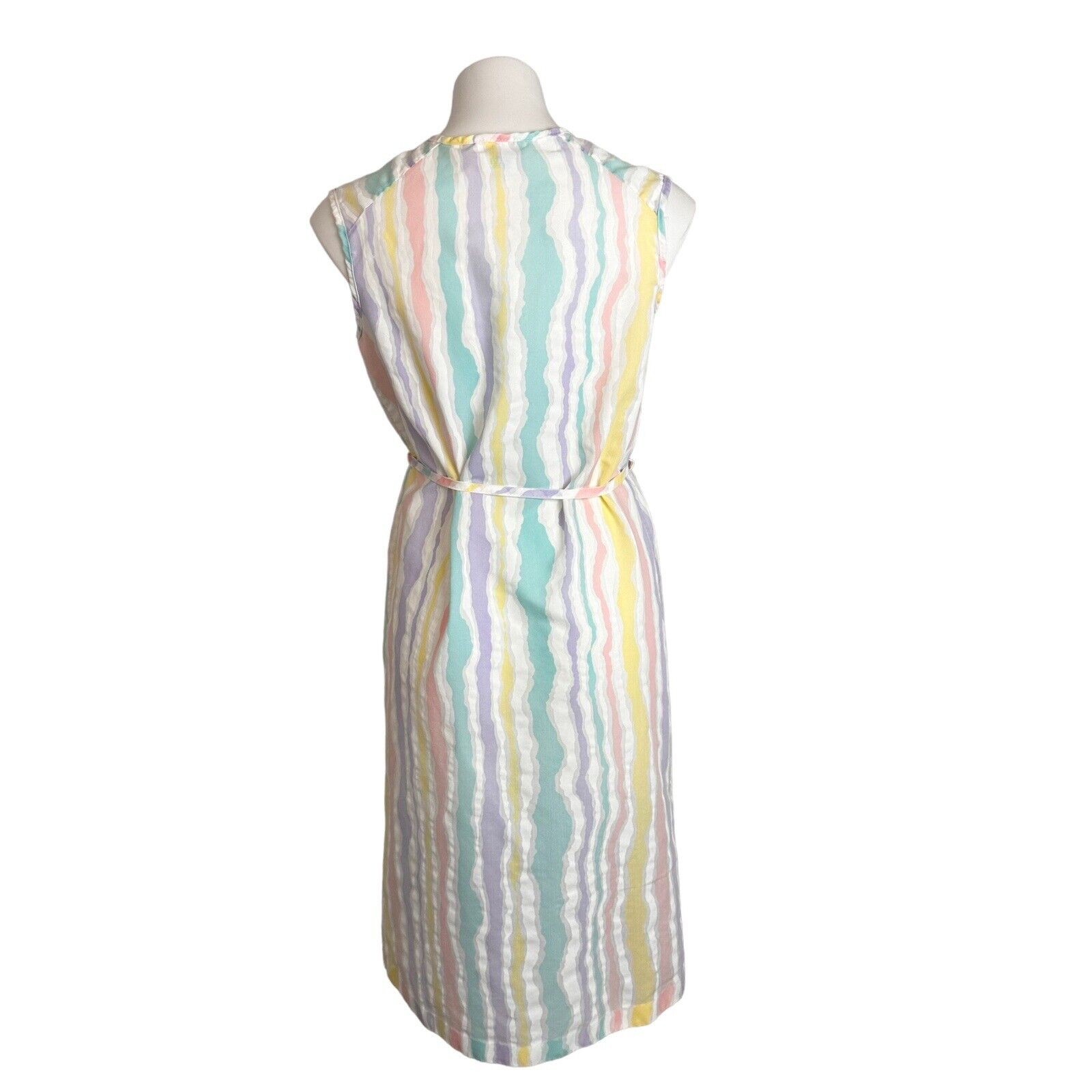 Smart Time House Coat Day Dress Multicolor Striped Half Zip Front Belt Vtg Sz S