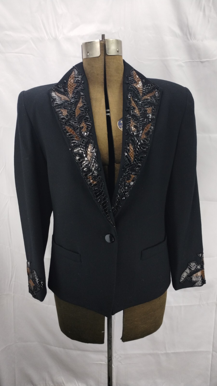 Vintage 1980s Nolan Miller Jacket 8 Black Dynasty Leatherette Southwest 100 wool