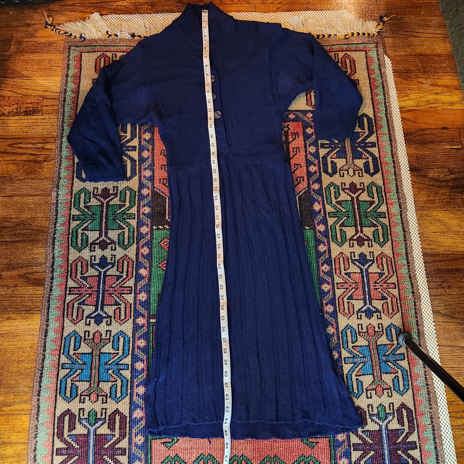 Vintage 1950s Wool Rayon or Nylon Knitted Sweater Dress Skirt Blue MCM 50s