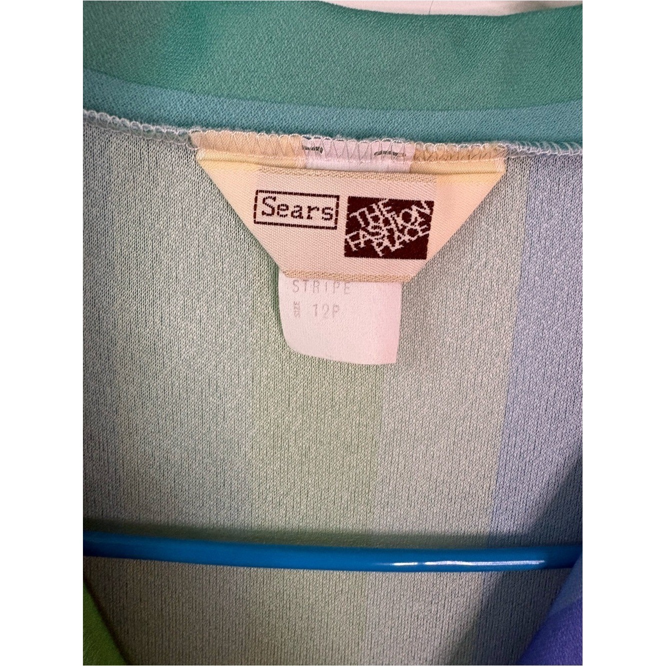Vintage Retro MCM Blue Green Stripe Belted Shirt Dress