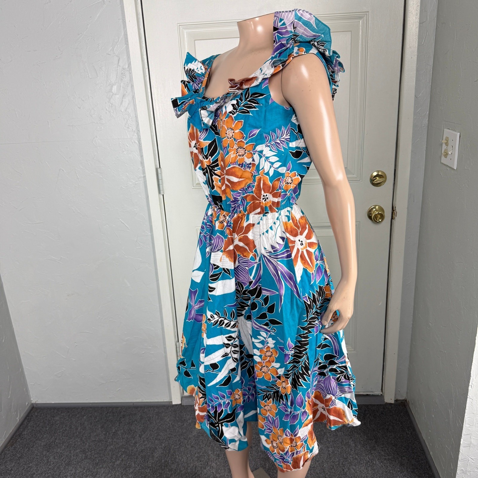 Vintage 70s Simon Sez Women&rsquo;s Dress Cotton Hawaiian Floral 11/12 USA P2