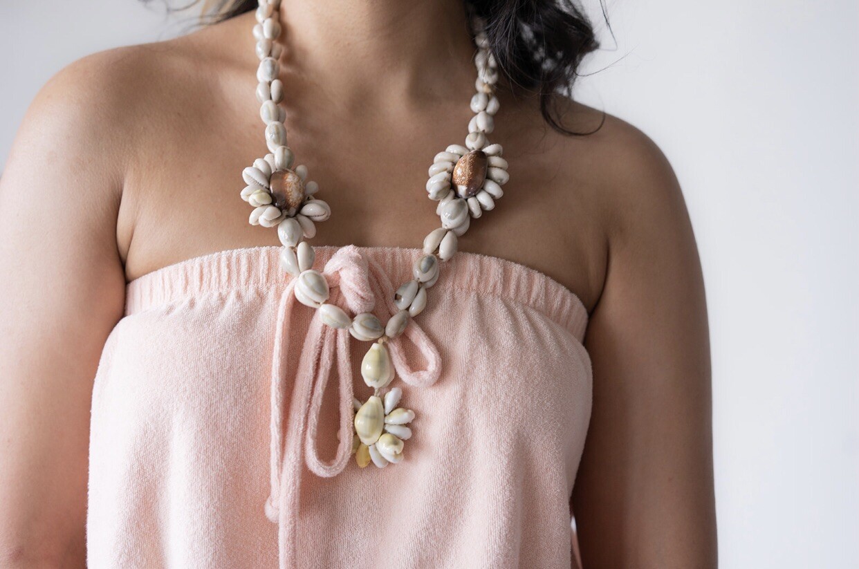 70’s Light Peach Terry Cloth Romper Strapless Jumper