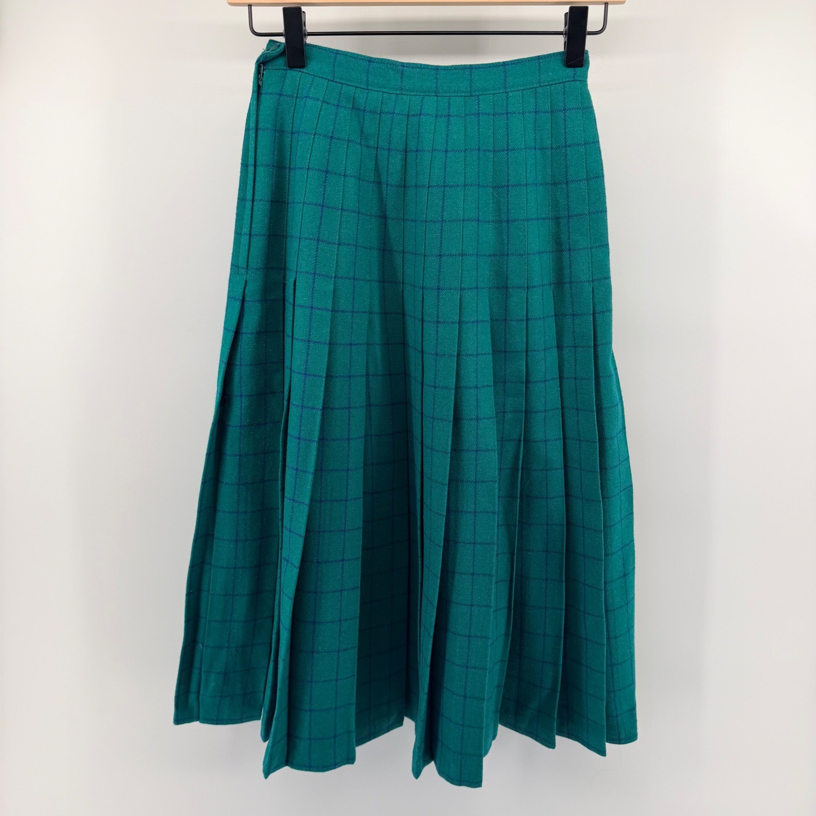 Pendleton Vintage Wool Pleated Midi Skirt Plaid High Waist 4 Petite Teal Green