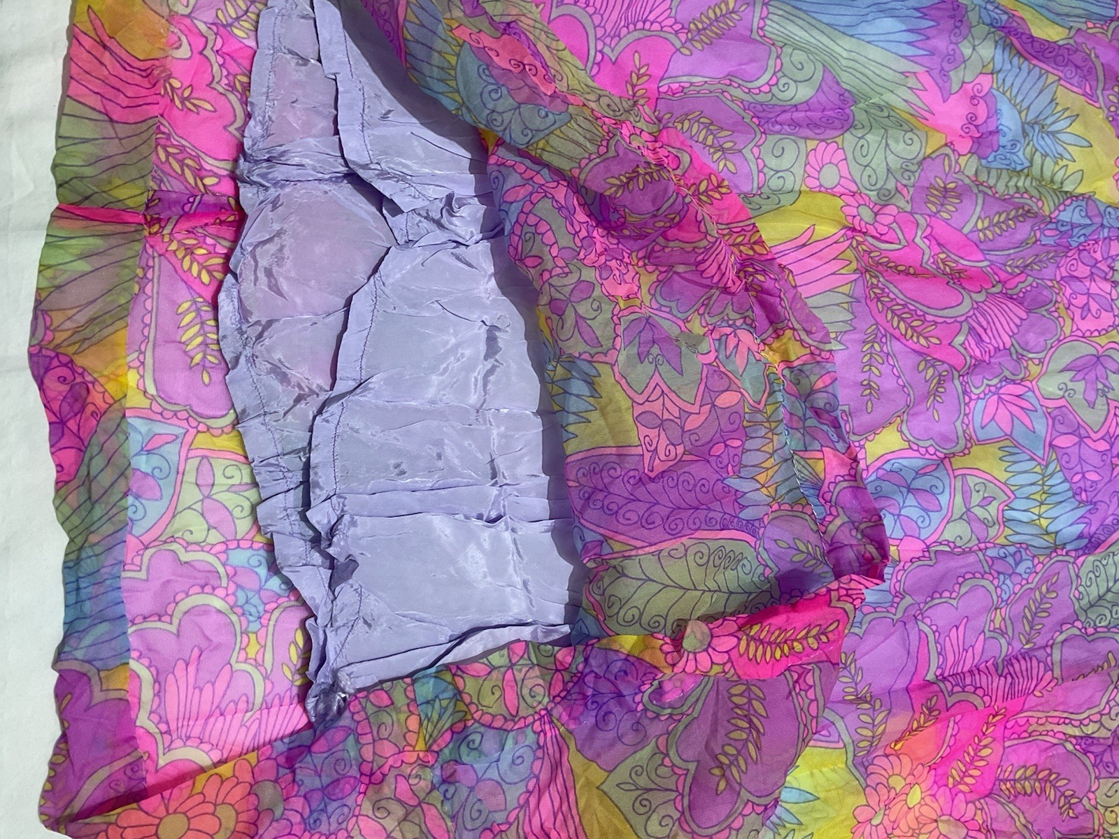 Vintage Bright Floral Maxi Dress Boho Psychedelic Handmade Ruffled