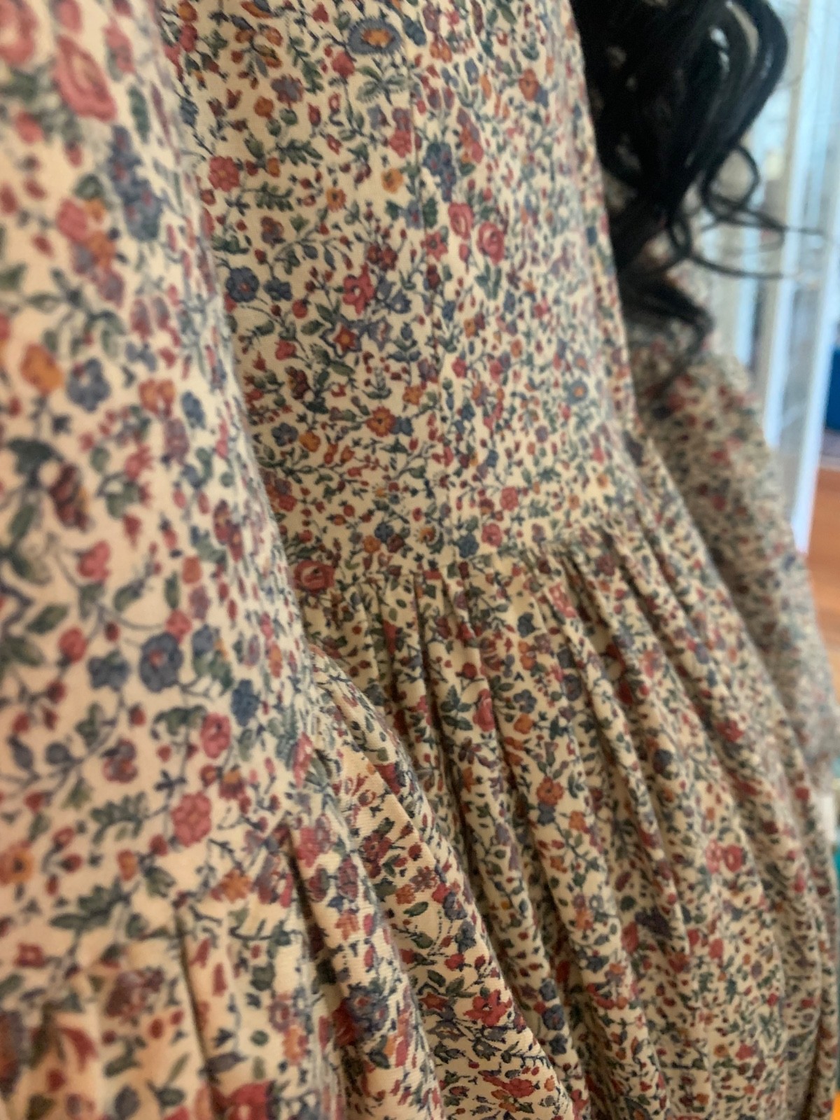 VTG Womens Prairie Colonial Patriotic Handmade long beige calico Dress &Slip M