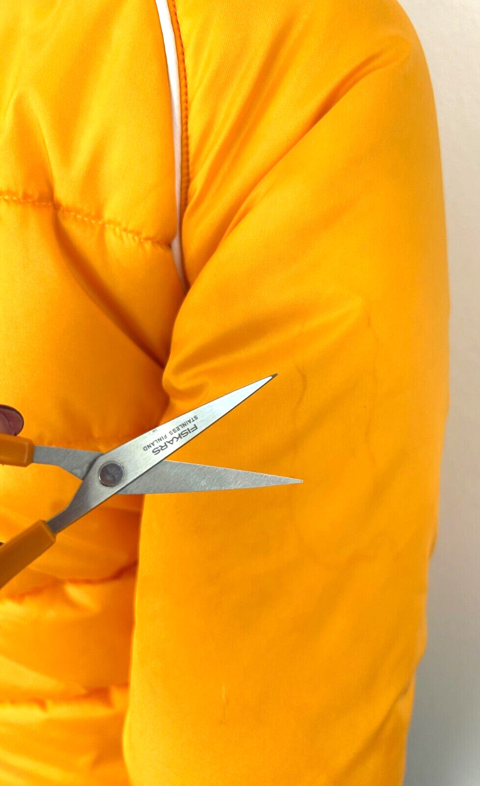 70s Speedo Puffer Jacket Size Small Zip Shawl Collar Pockets Long Sleeve Orange