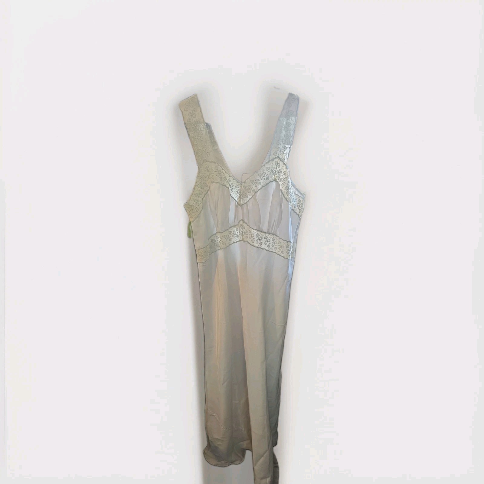 VTG Silver/Gray Bridal Nightgown Satin Maxi Slip Lace Trim Medium/ Large?