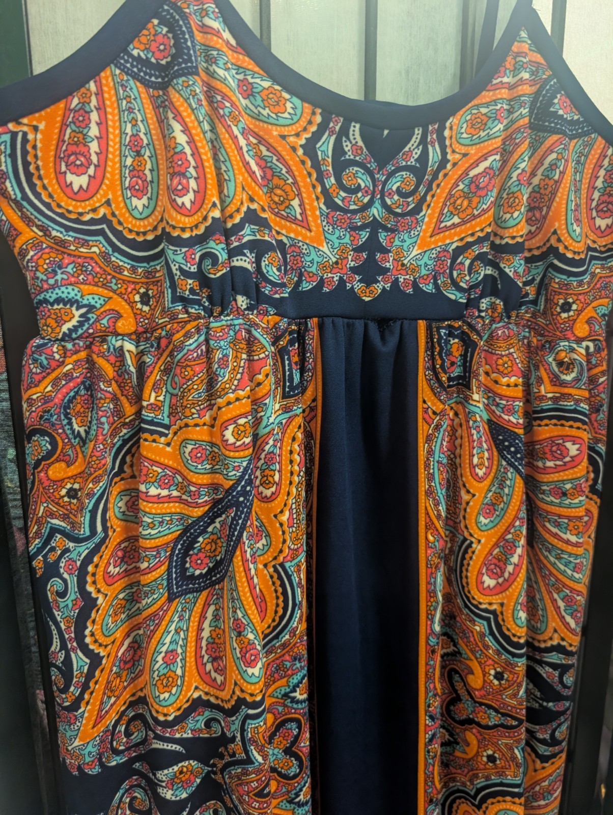Vintage J Harlan 70s Maxi Dress Empire Waist Size M-L Psychedelic sundress boho