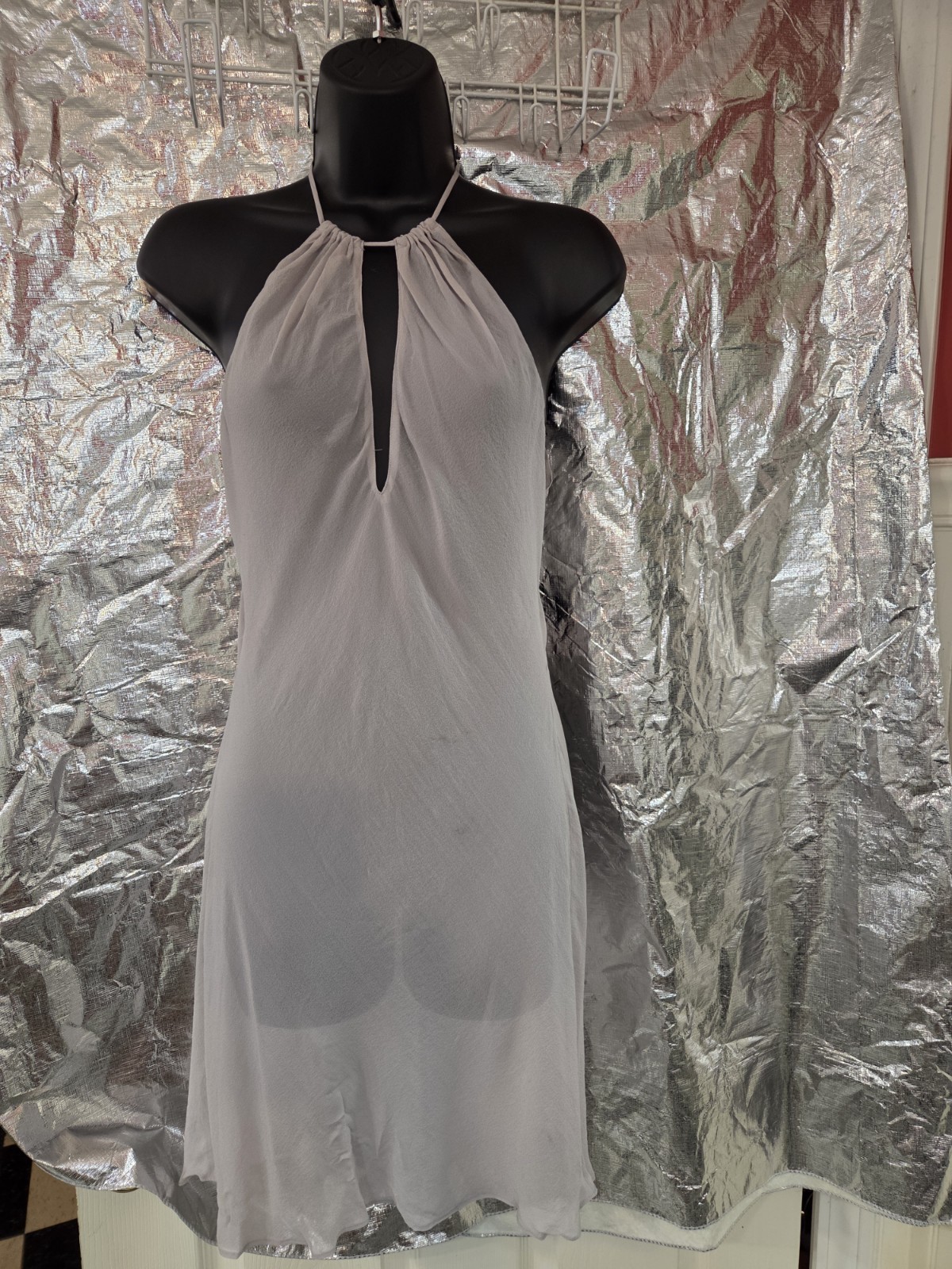NEW Vintage Light Grey Sexy Nightie Dress Victoria&rsquo;s Secret 100% Silk Small 2000