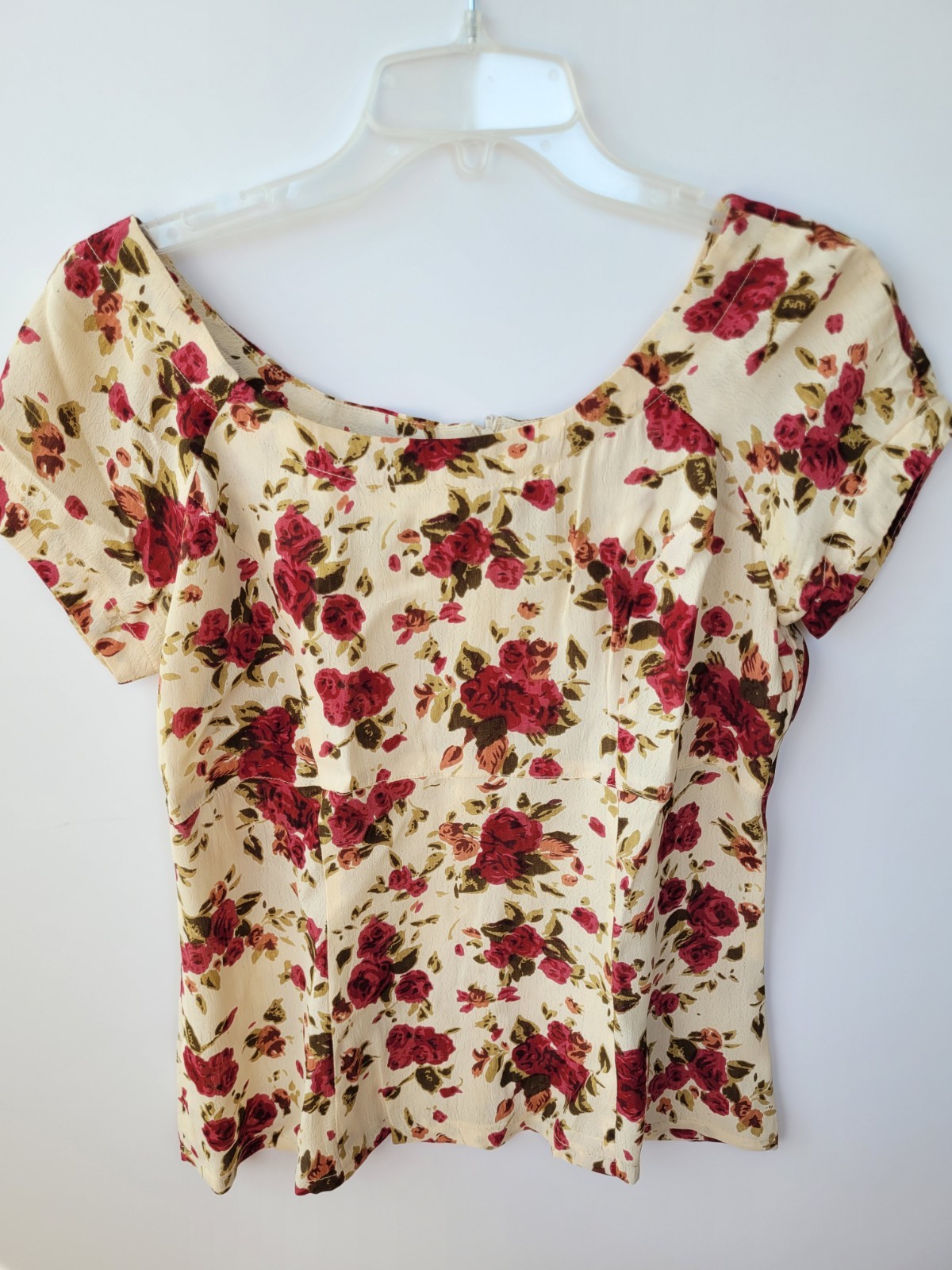 11/12 Vintage Jonathan Martin Blouse Floral Roses Short Sleeve top Zip Back