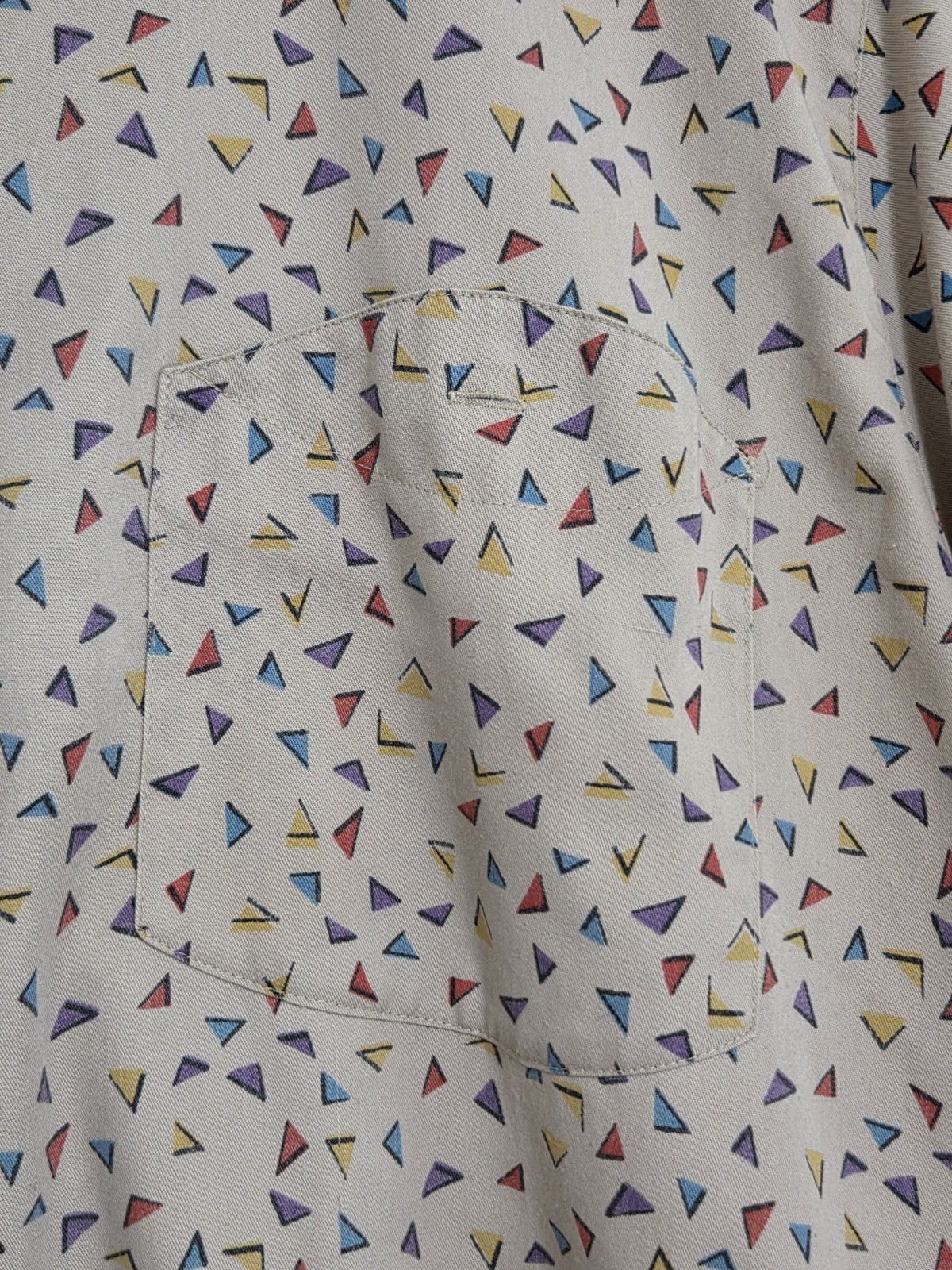 Vintage Just Cristina Button-Up Beige Tan Shirt With Multicolor Triangles Size M