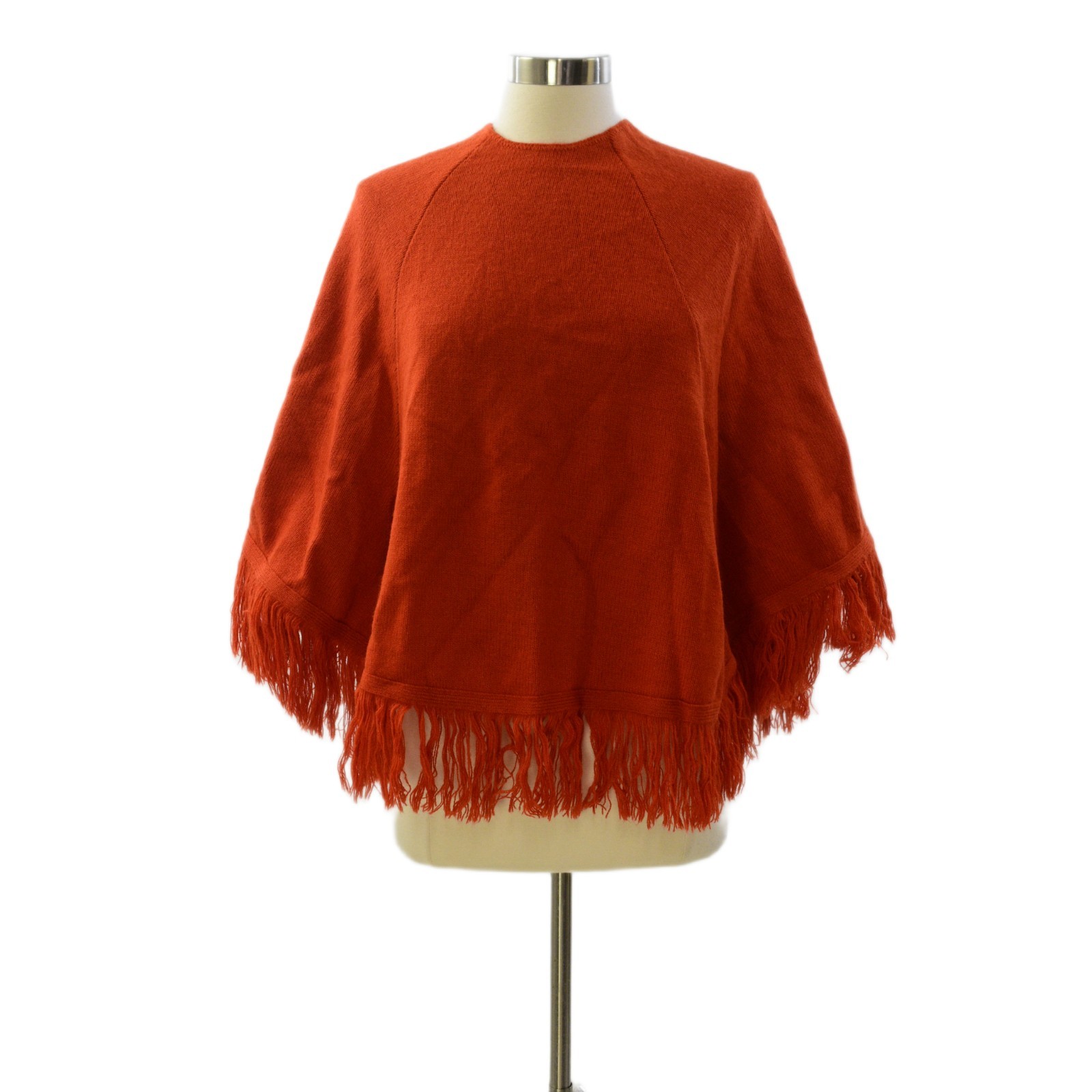70s Vintage Burnt Orange Poncho Sweater Womens XS/S Fringe Western Boho Cape