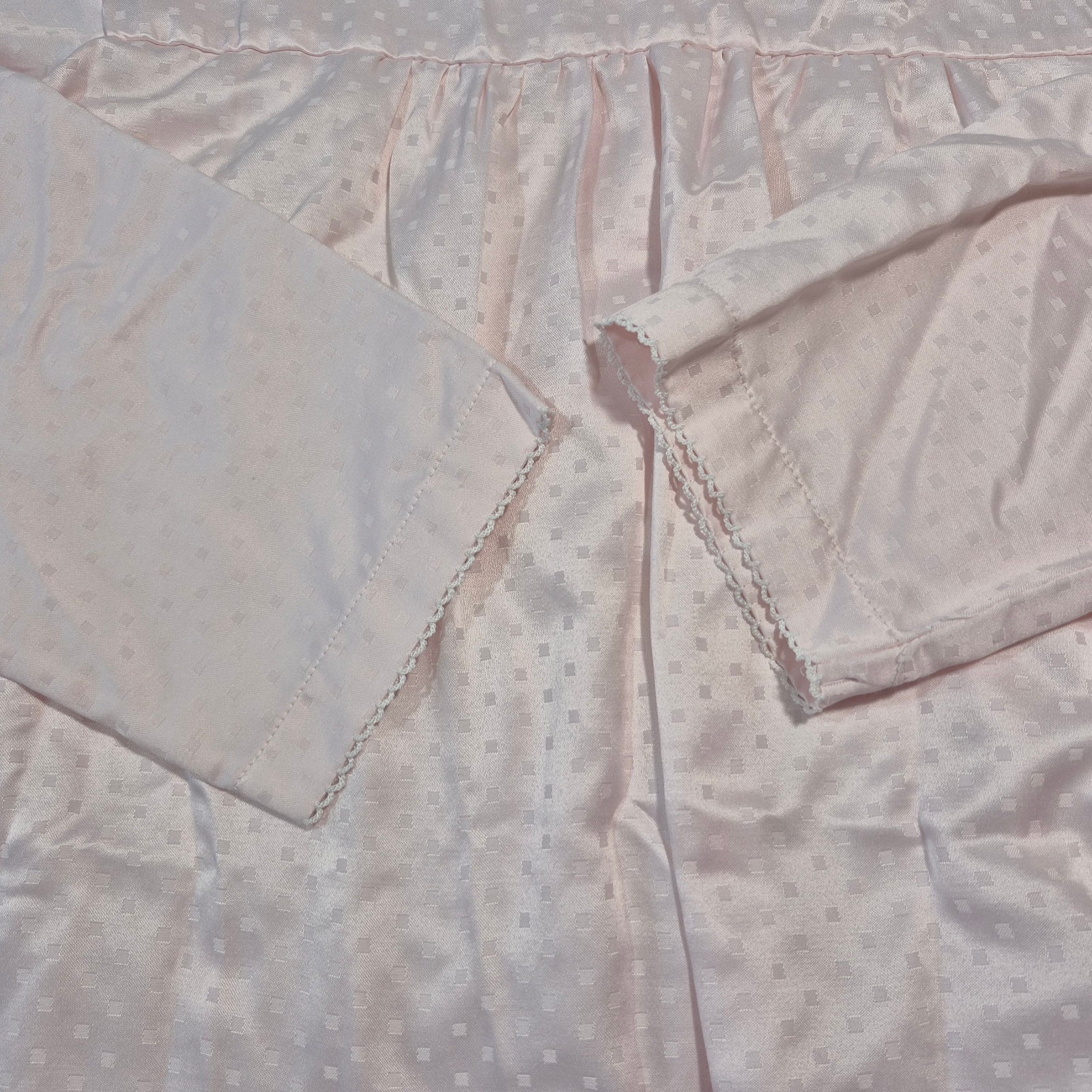 VTG Miss Elaine Pink Check Satin Nightgown Embroidered Floral Size L 90s