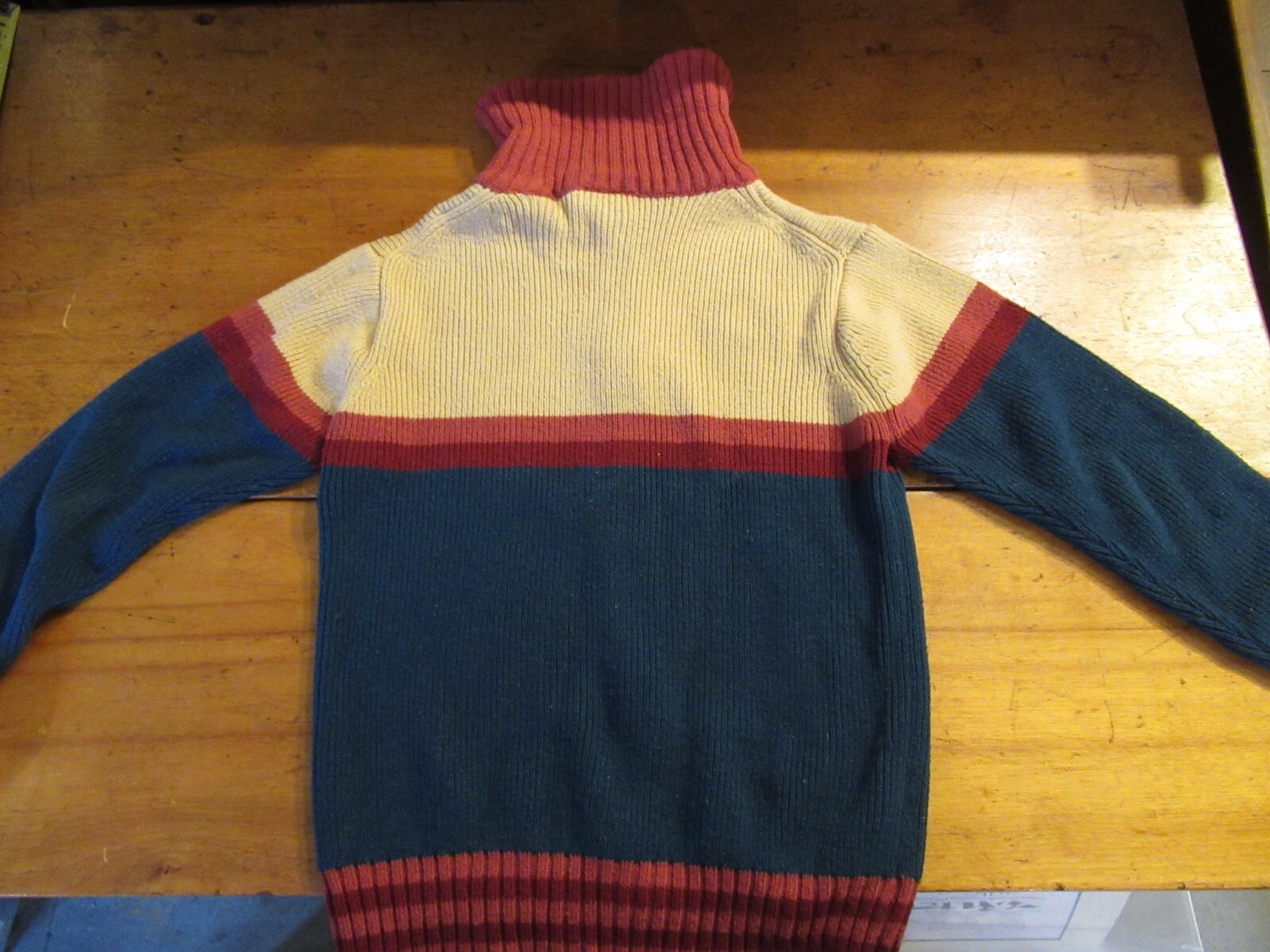 Vintage 1970s zip front collared cardigan stripe dark Teal Rose Maroon Sz M