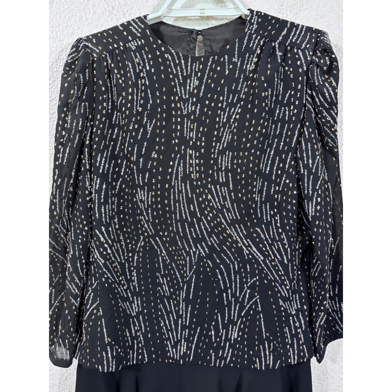 J.S.J. Dress Women Medium Black Vintage Sequin Chiffon Long Sleeve