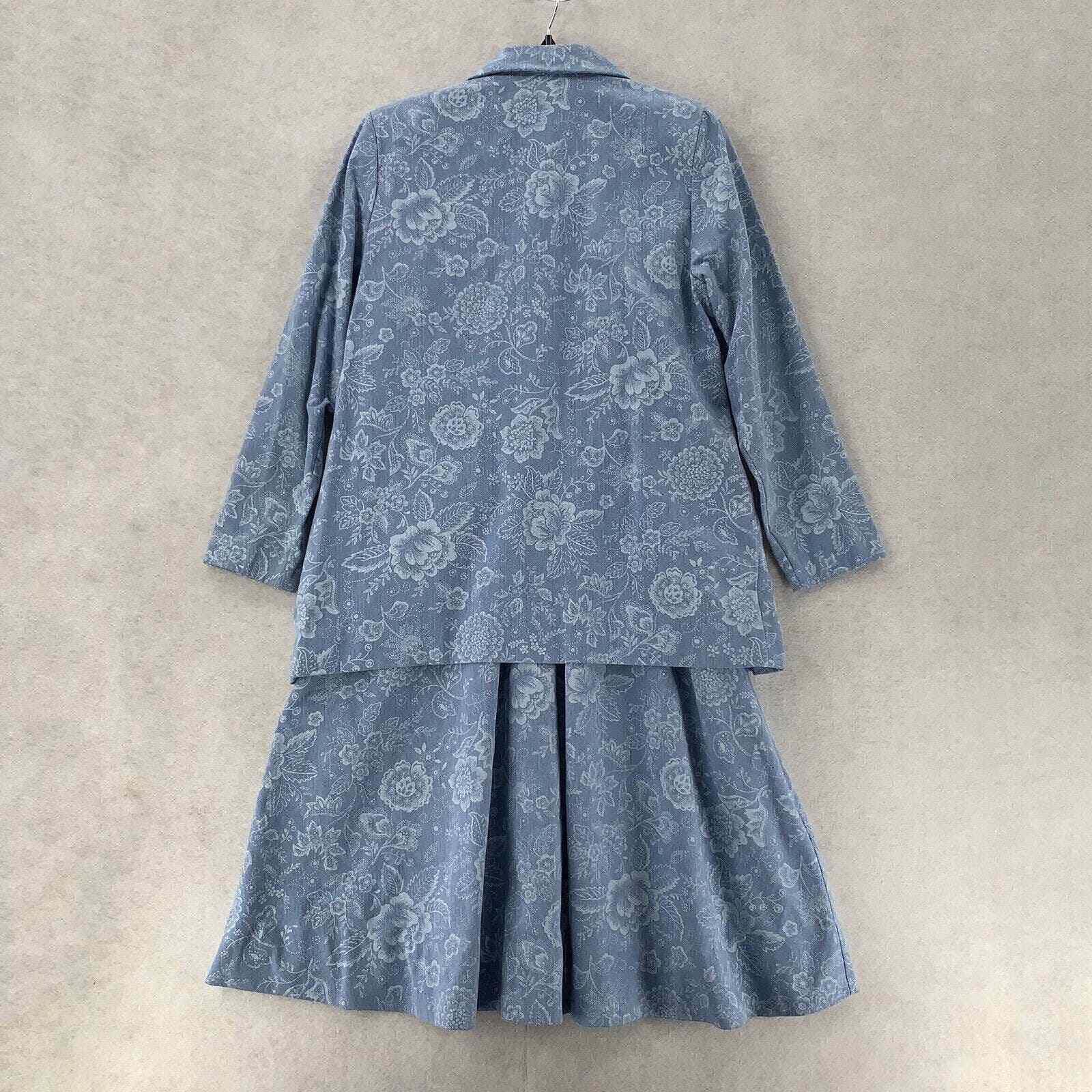 Vintage Norwin Suit Dress Blue Floral Long Line 2 Piece Modest Womens Med-Lg