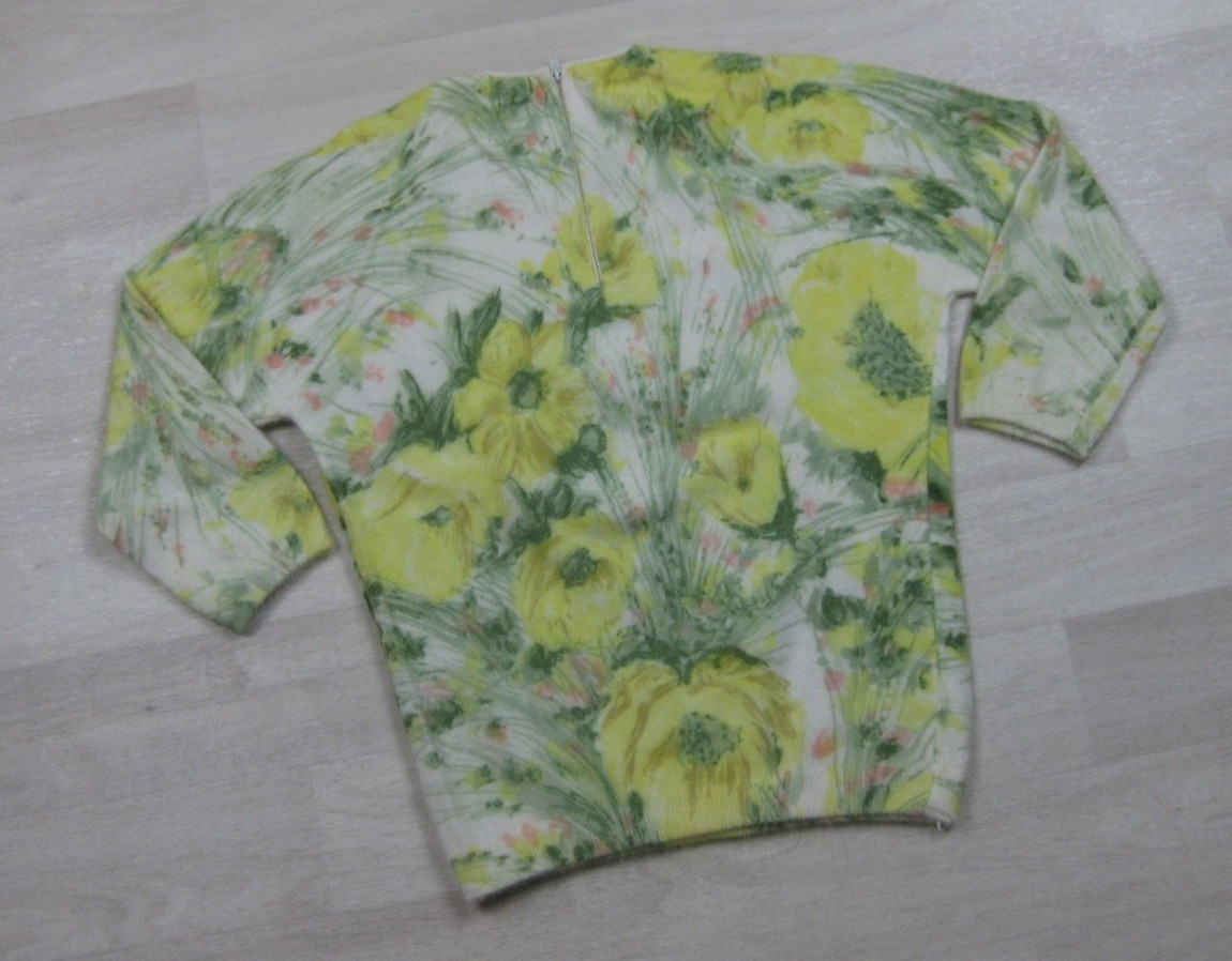 Vintage 50s Angelon Darlene Sweater (S/M) Angora Wool Floral Hand Screen Print