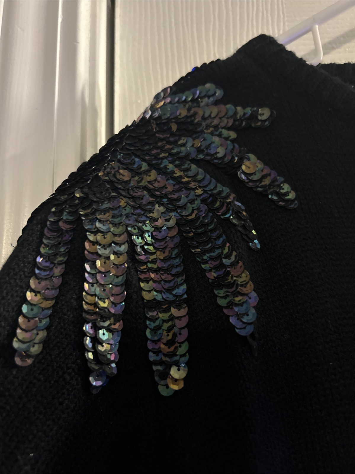 Vintage 80s Plain Jane Black Acrylic Sweater Dress Long Sequins Belted Glam Med