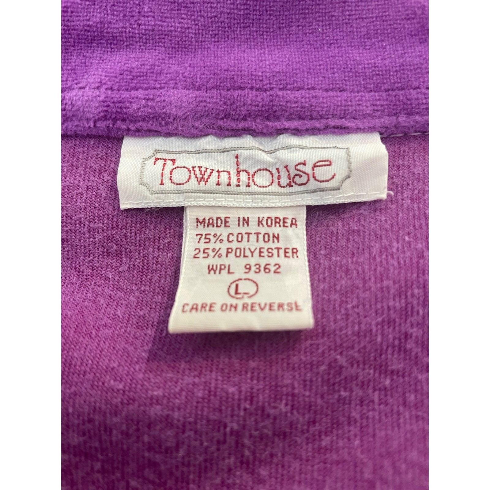 Vintage Purple Velour Top Townhouse Pullover Size Large 1990s Made in Korea EUC