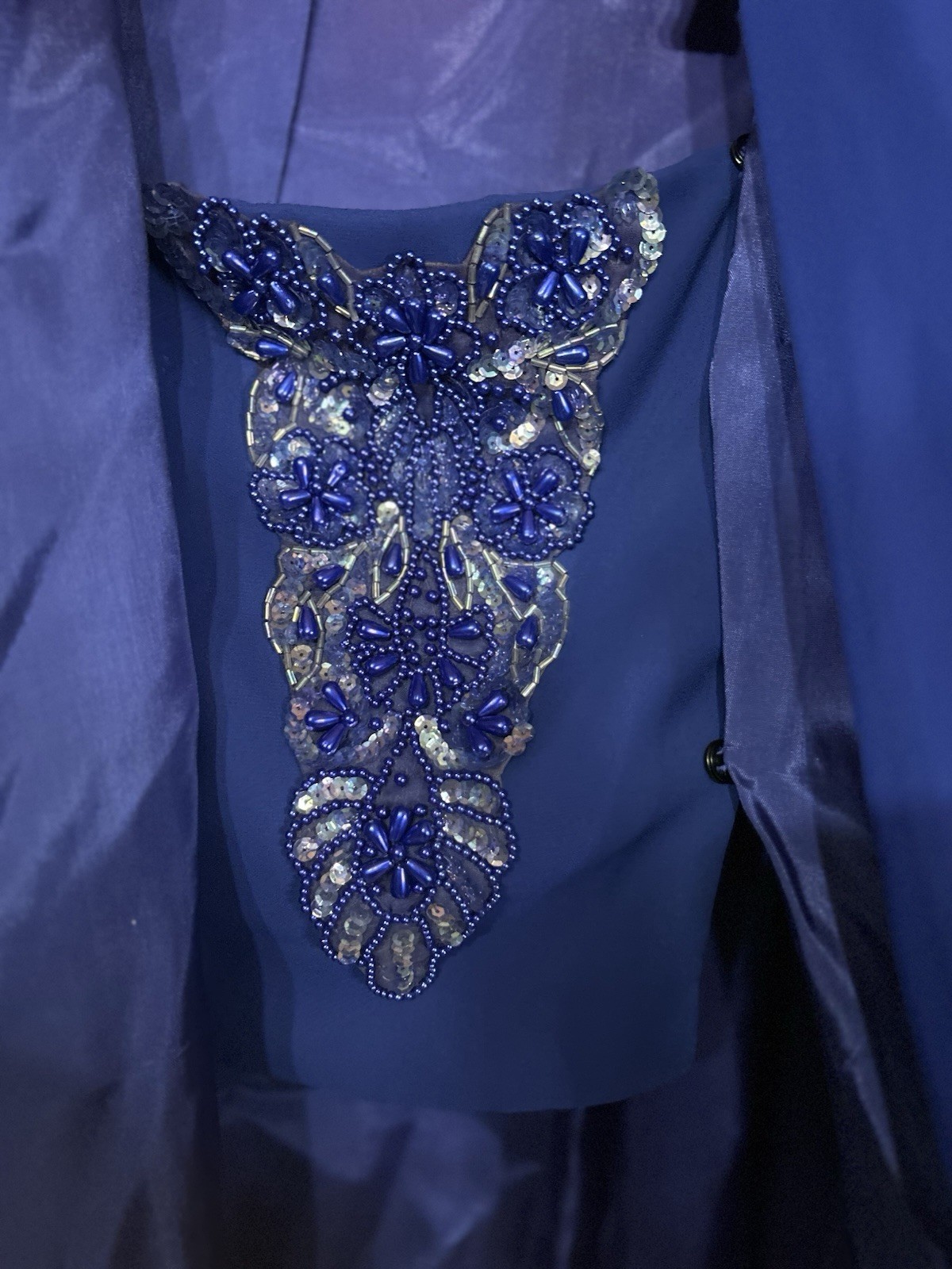 Vintage After Dark Beaded Evening Blouse Womens 17/18 Royal Blue Sheer Top