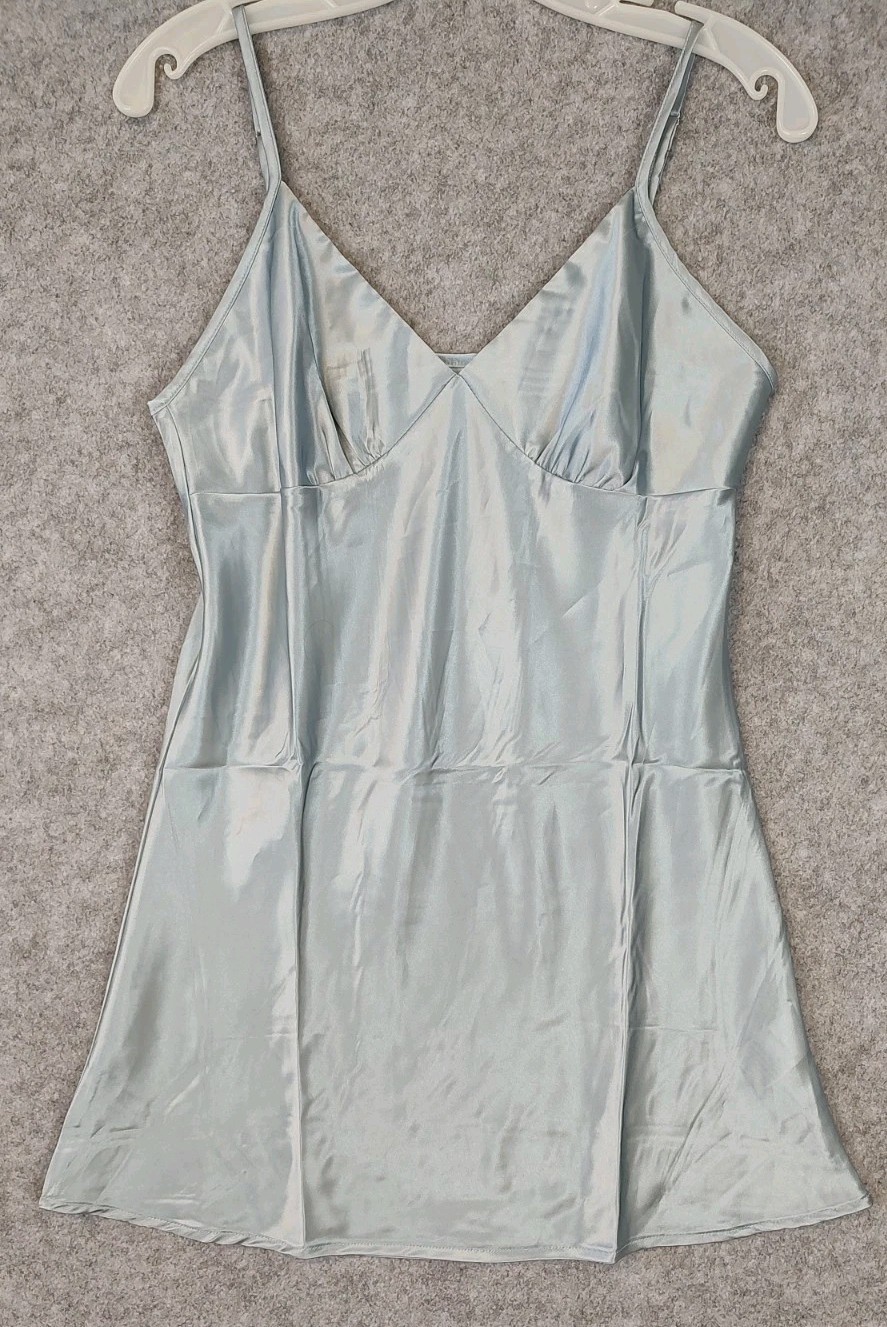 90s Y2K Vintage Slip Dress Size Small Powder Blue Shiny Coquette Fairy Chemise