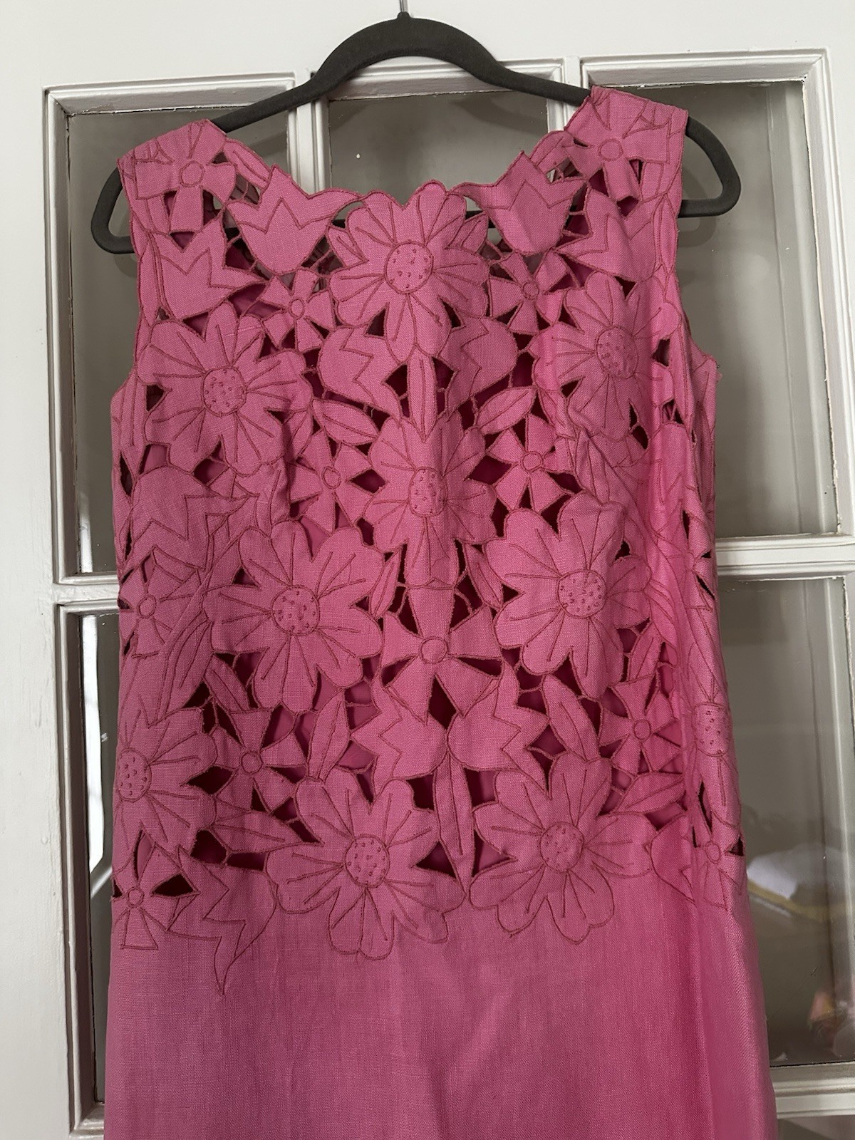Vintage 1960s 70s Ruth Clarage Floral Cutwork Sleeveless Dress Jamaica 14 12