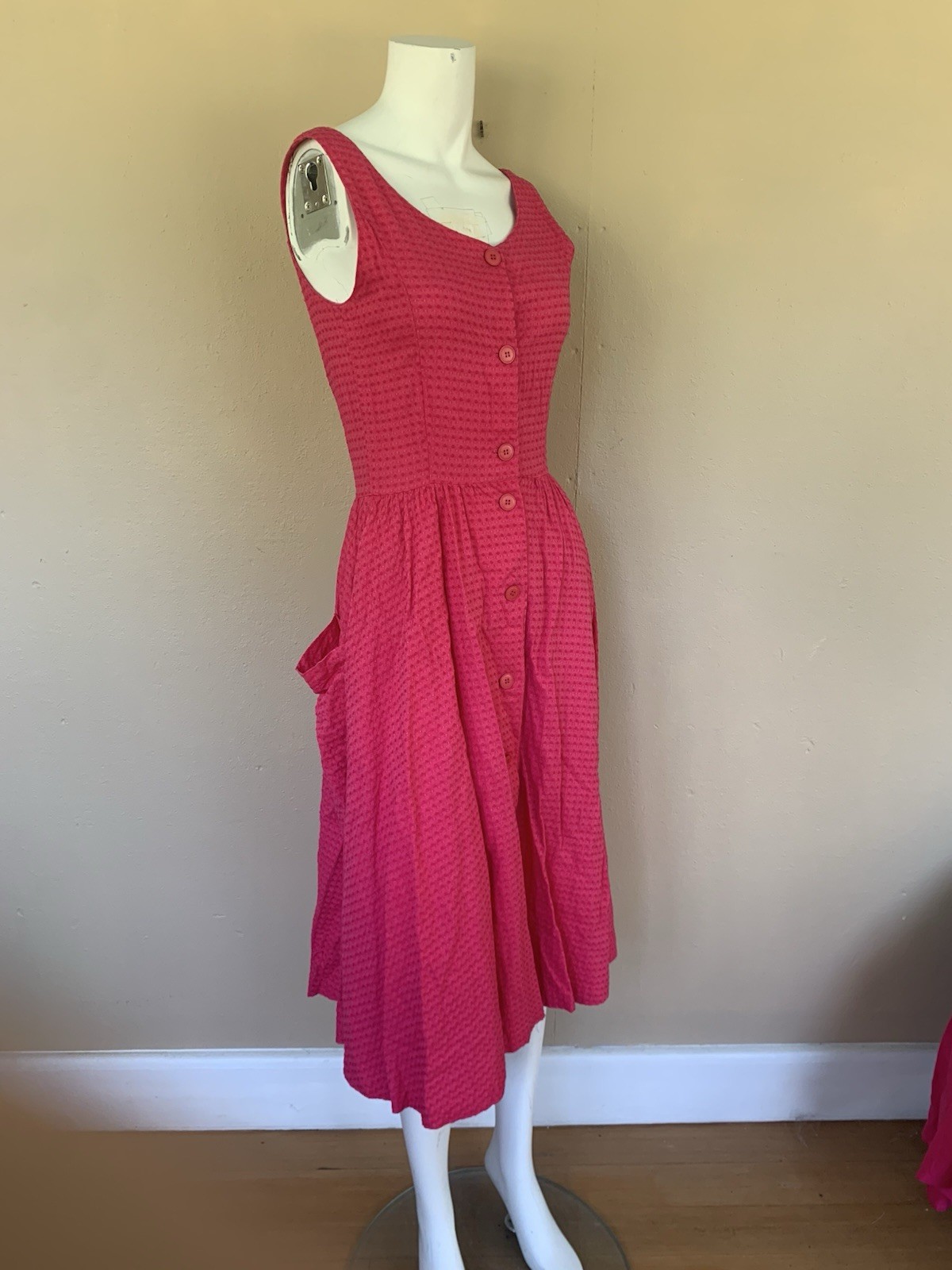 Vintage 90’s Button Up A-Line Midi Dress | Sleeveless Babydoll Dress w Pockets